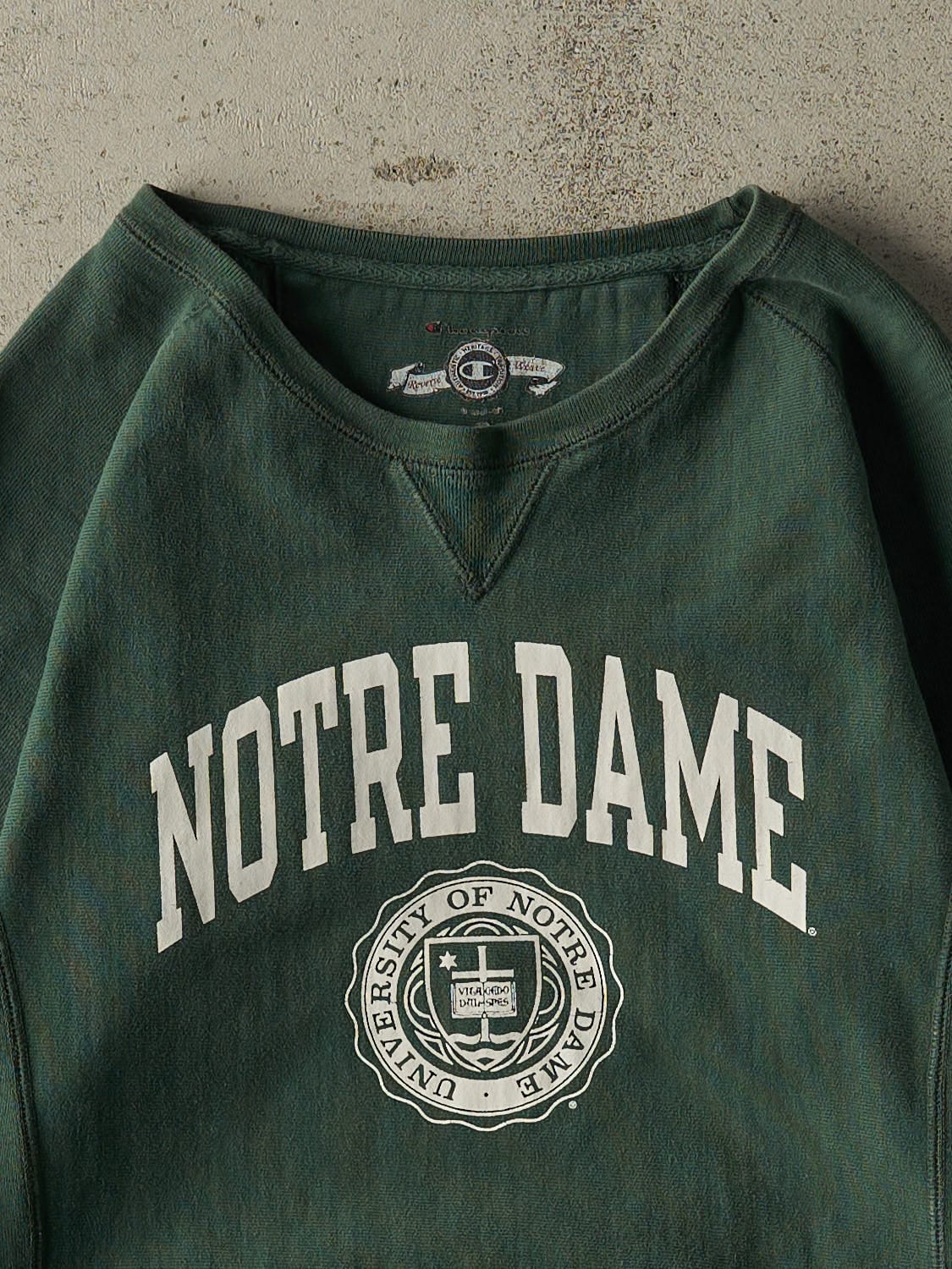 Vintage Y2K Green Champion University of Notre Dame Crewneck (XXS/XS)