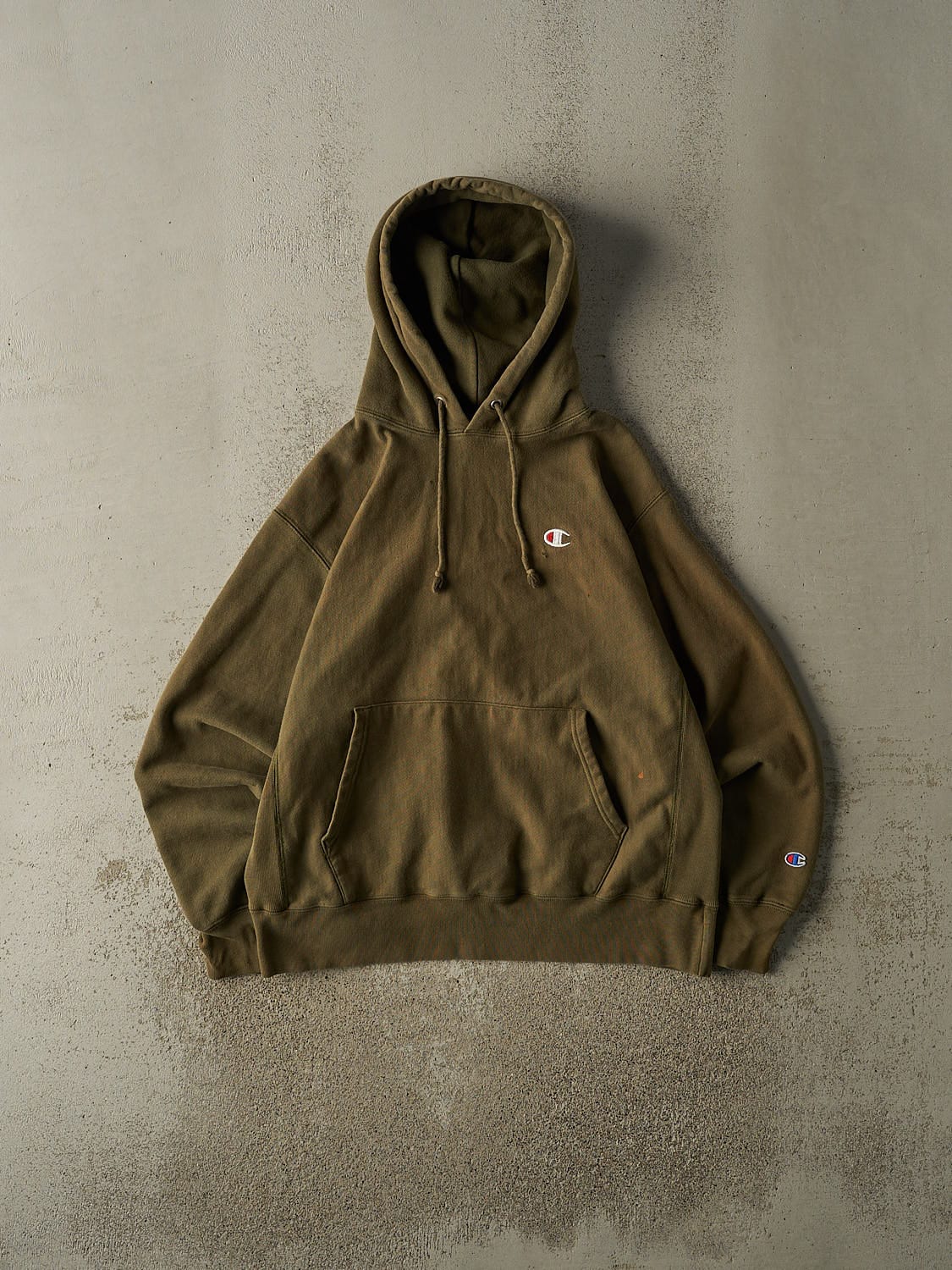 Vintage Y2K Sun Faded Green Champion Reverse Weave Embroidered Hoodie (M/L)