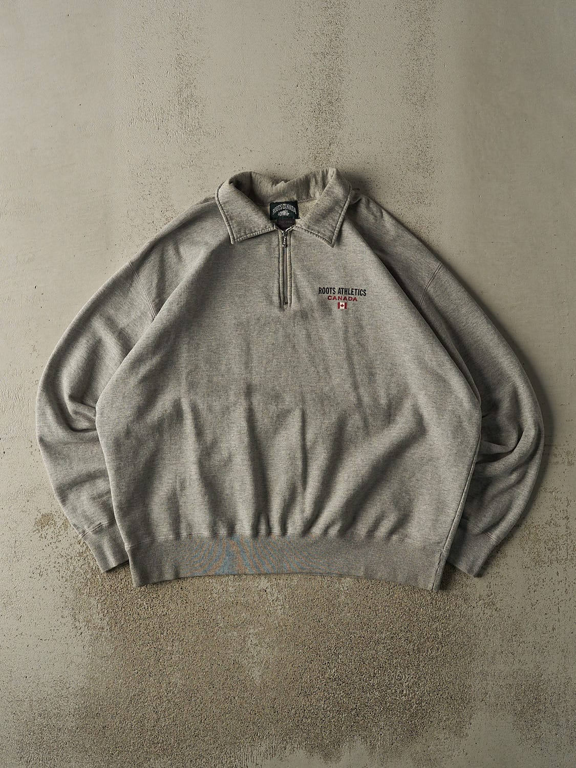 Vintage 90s Grey Roots Embroidered Quarter Zip Sweater (XXL)
