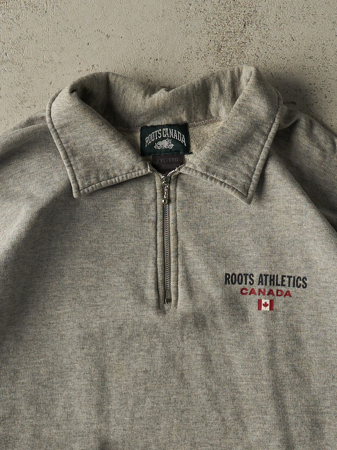 Vintage 90s Grey Roots Embroidered Quarter Zip Sweater (XXL)