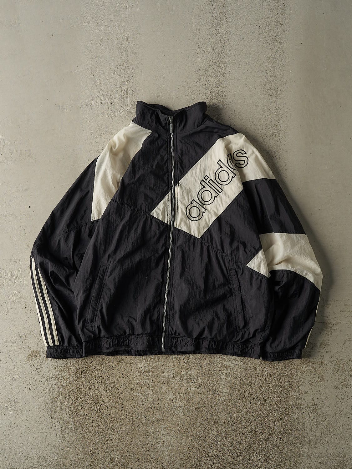 Vintage 90s Black & White Adidas Zip Up Windbreaker Jacket (L/XL)