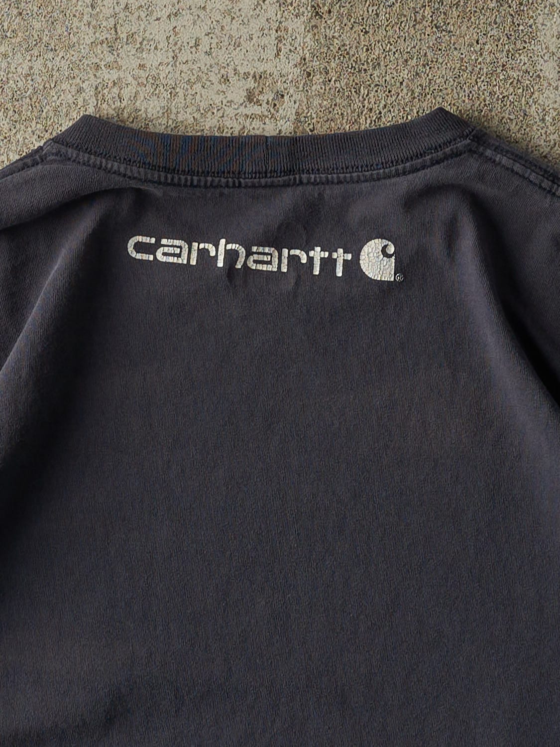 Vintage Y2K Sun Faded Navy Blue Carhartt Long Sleeve (L/XL)