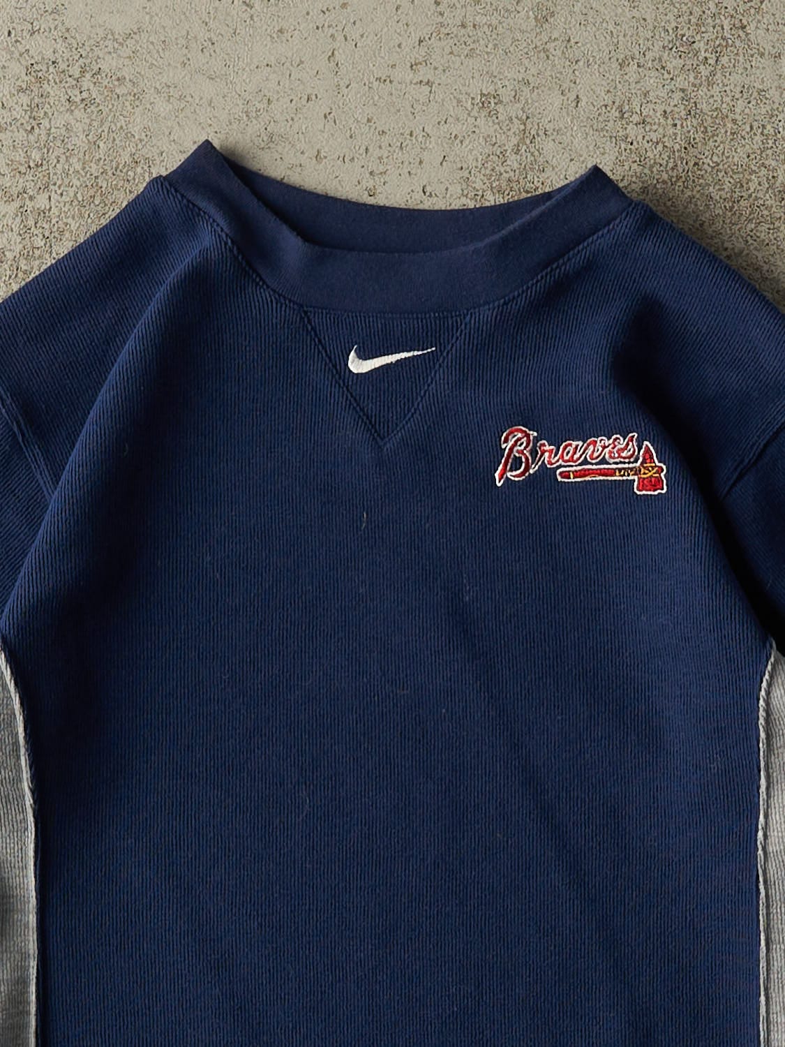 Vintage Y2K Navy Blue Nike Middle Swoosh Atlanta Braves Long Sleeve (XXS/XS)