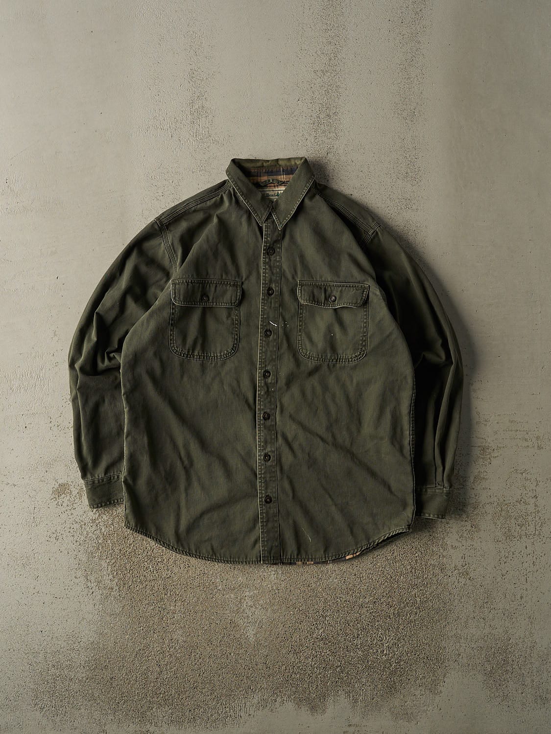 Vintage 90s Green LL Bean Flannel Lined Button Up Long Sleeve (L/XL)
