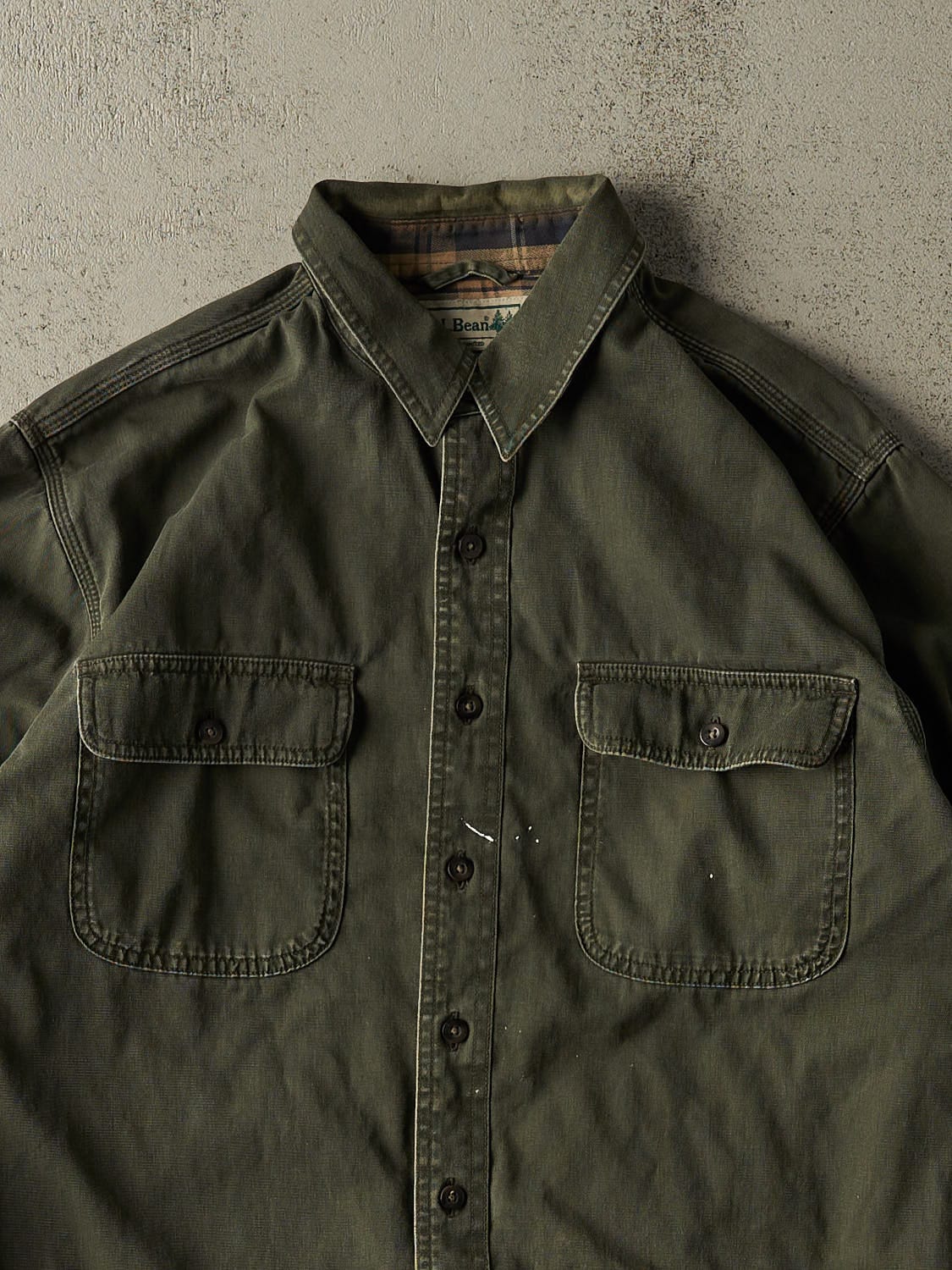 Vintage 90s Green LL Bean Flannel Lined Button Up Long Sleeve (L/XL)