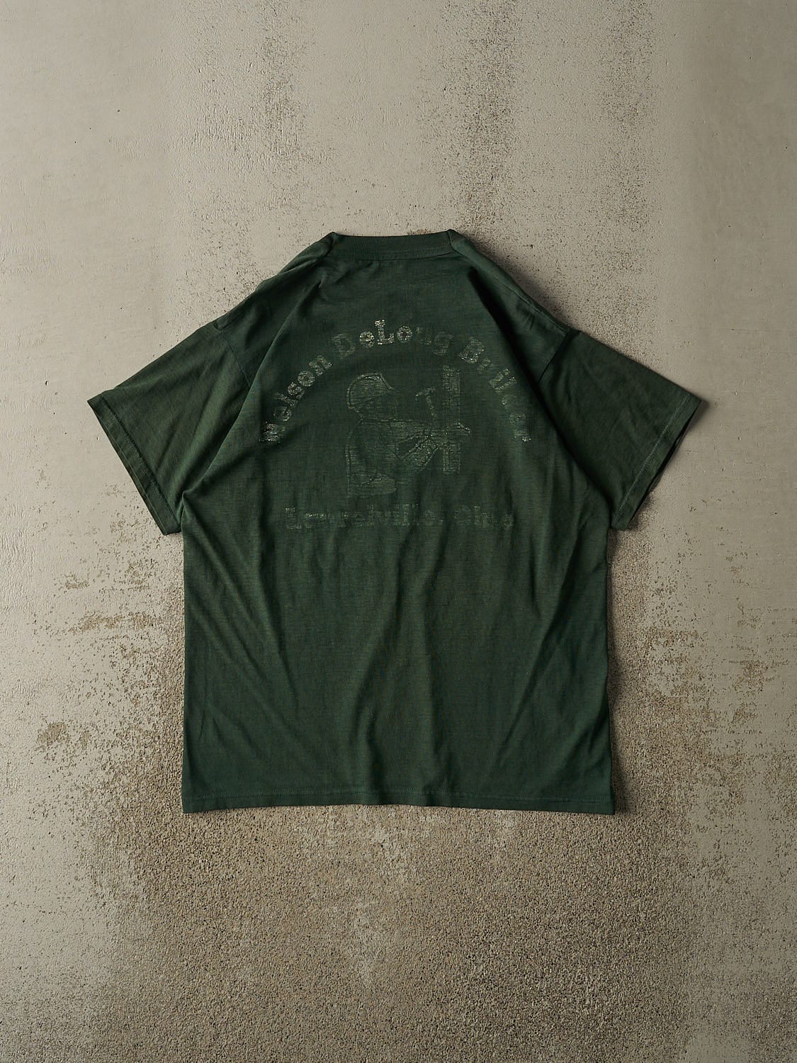 Vintage 80s Sun Faded Green Blank Pocket Ohio Construction Tee (L)