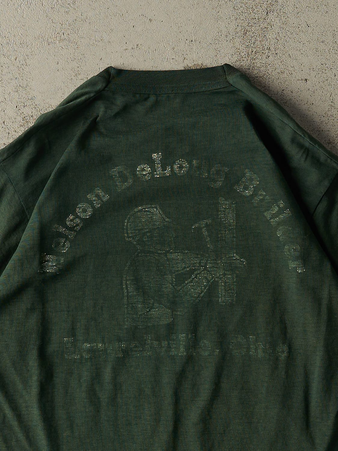 Vintage 80s Sun Faded Green Blank Pocket Ohio Construction Tee (L)