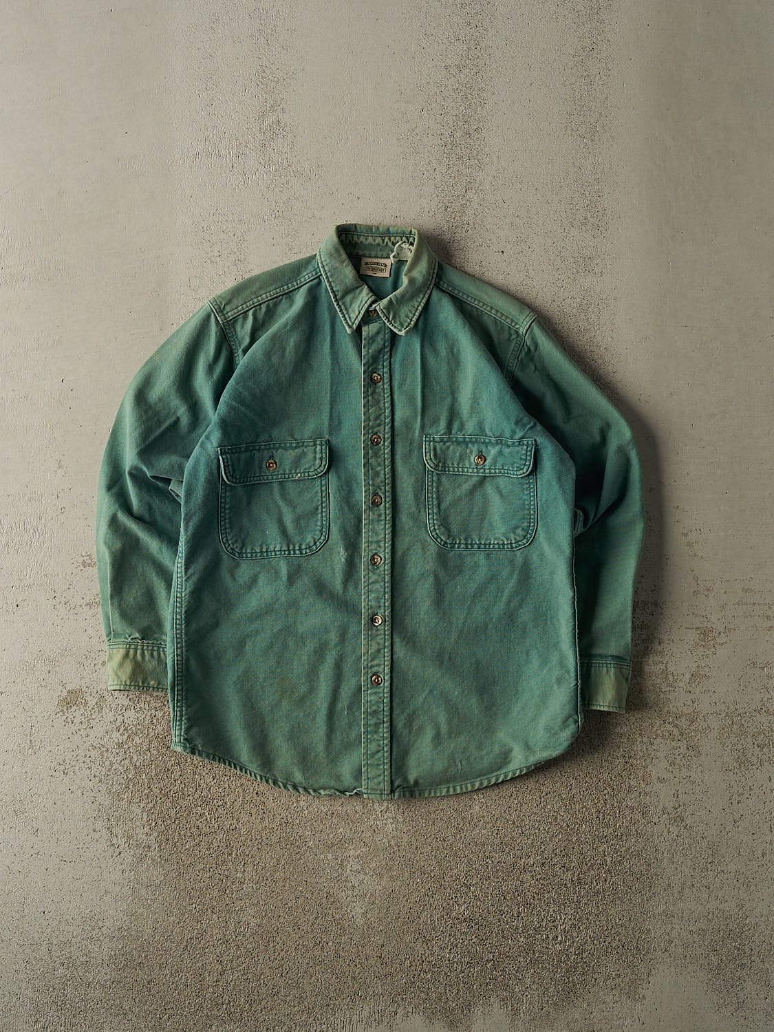 Vintage 90s Sun Faded Green Button Up Long Sleeve (L/XL)