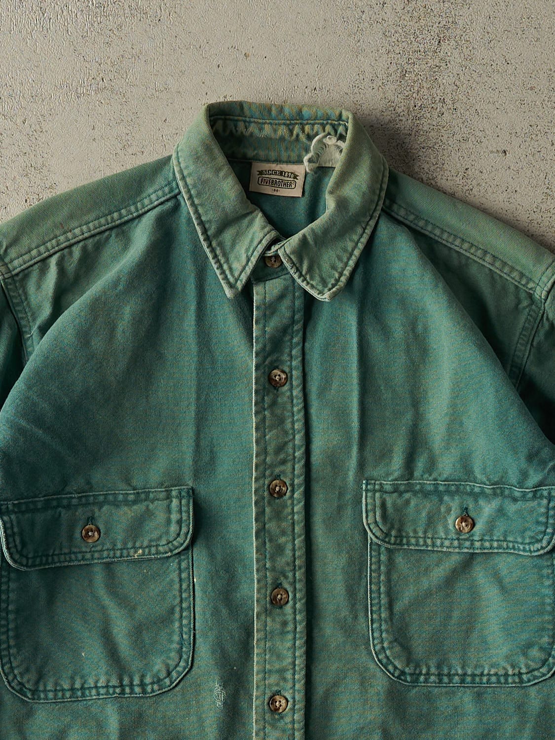 Vintage 90s Sun Faded Green Button Up Long Sleeve (L/XL)