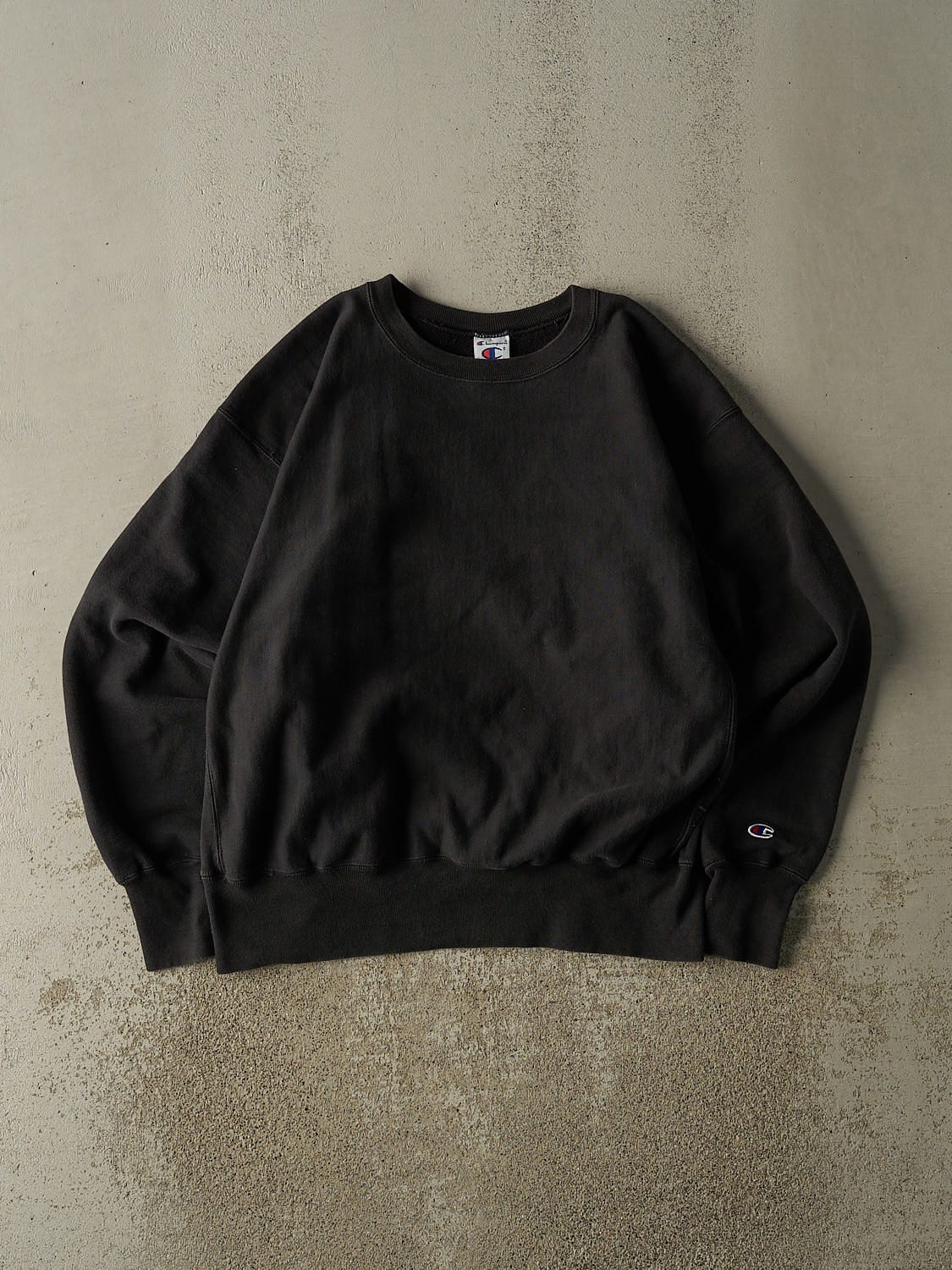 Vintage 90s Faded Black Champion Blank Crewneck (L)