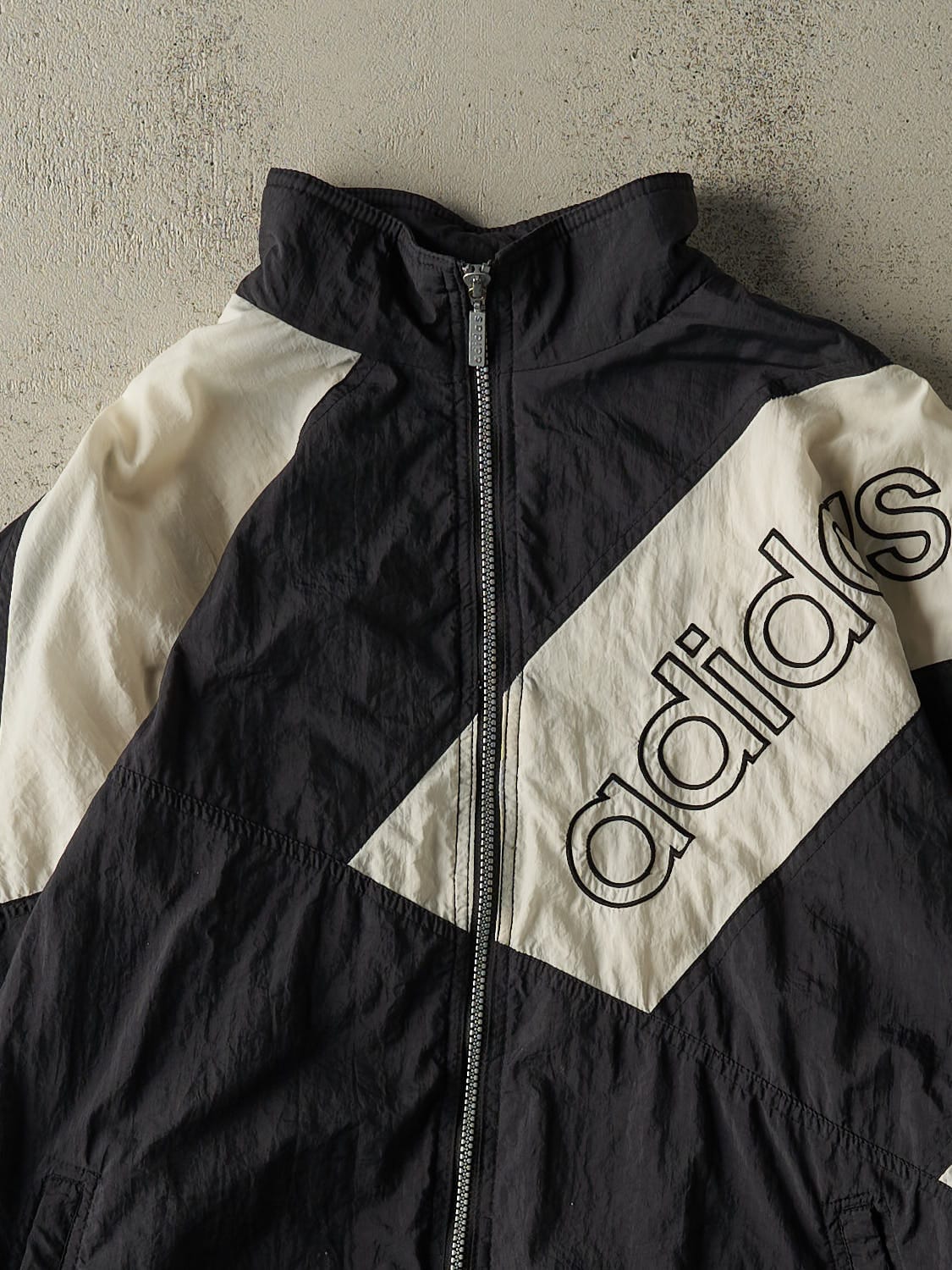Vintage 90s Black & White Adidas Zip Up Windbreaker Jacket (L/XL)