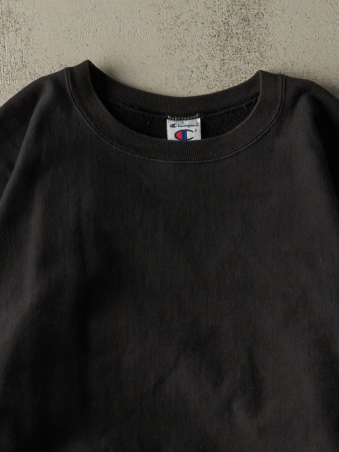 Vintage 90s Faded Black Champion Blank Crewneck (L)