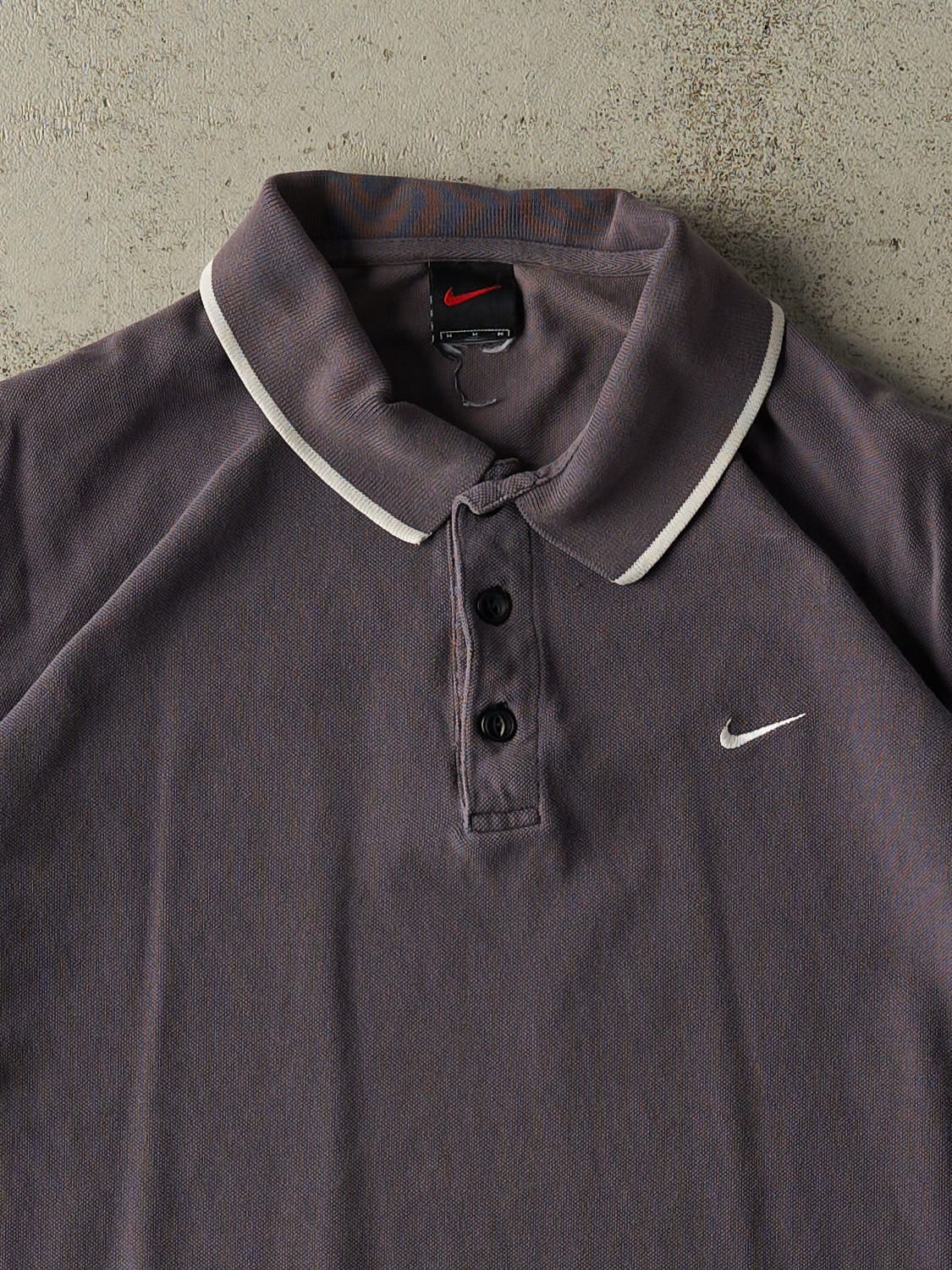 Vintage Y2K Charcoal Grey Nike Embroidered Quarter Button Tee (M/L)