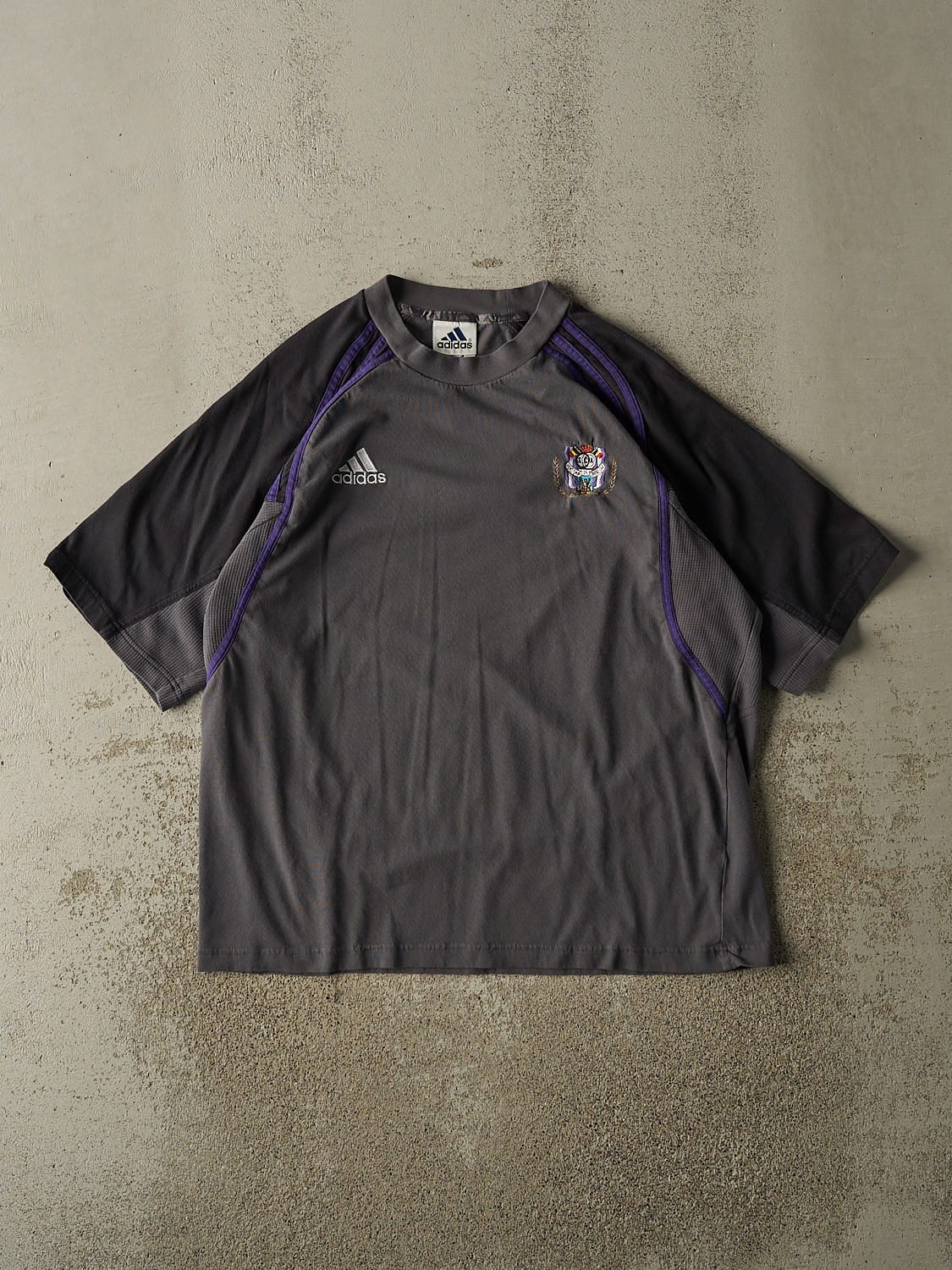 Vintage 90s Charcoal Grey Adidas RSC Belgium Soccer Tee (L/XL)