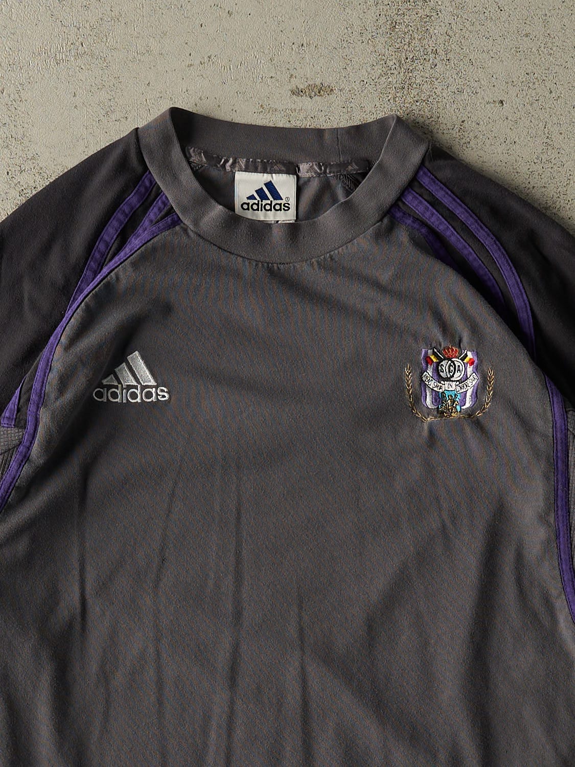 Vintage 90s Charcoal Grey Adidas RSC Belgium Soccer Tee (L/XL)