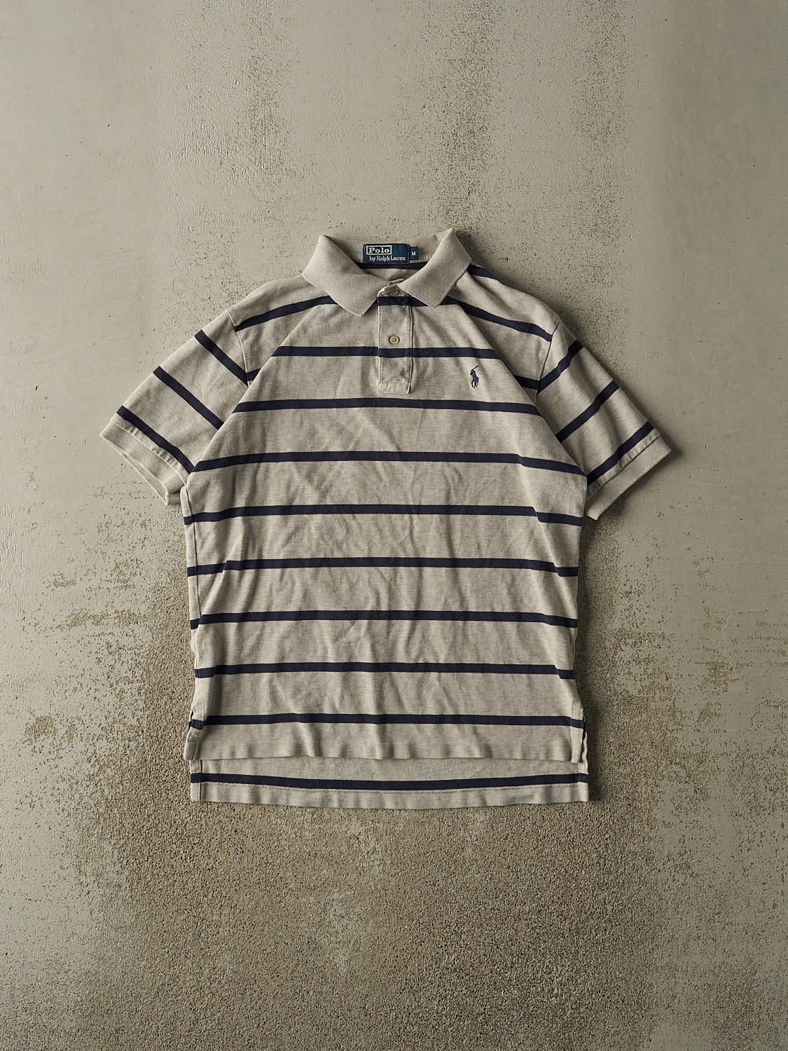 Vintage 90s Heather Grey & Navy Polo Ralph Lauren Quarter Button Tee (L)