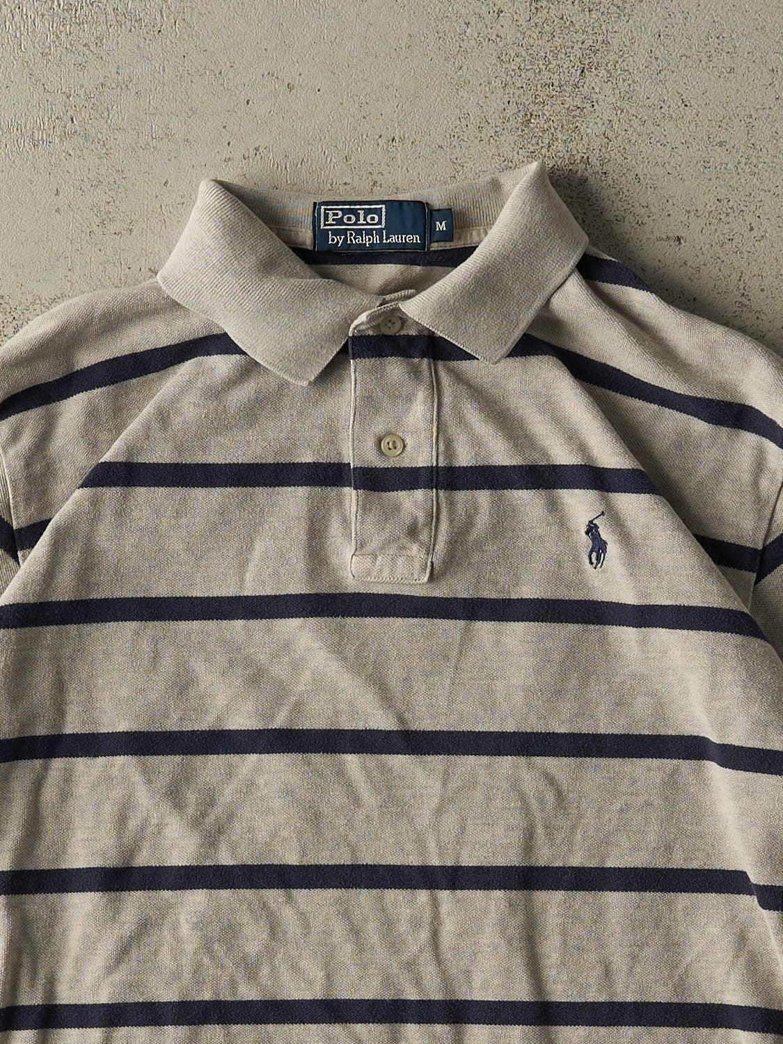 Vintage 90s Heather Grey & Navy Polo Ralph Lauren Quarter Button Tee (L)