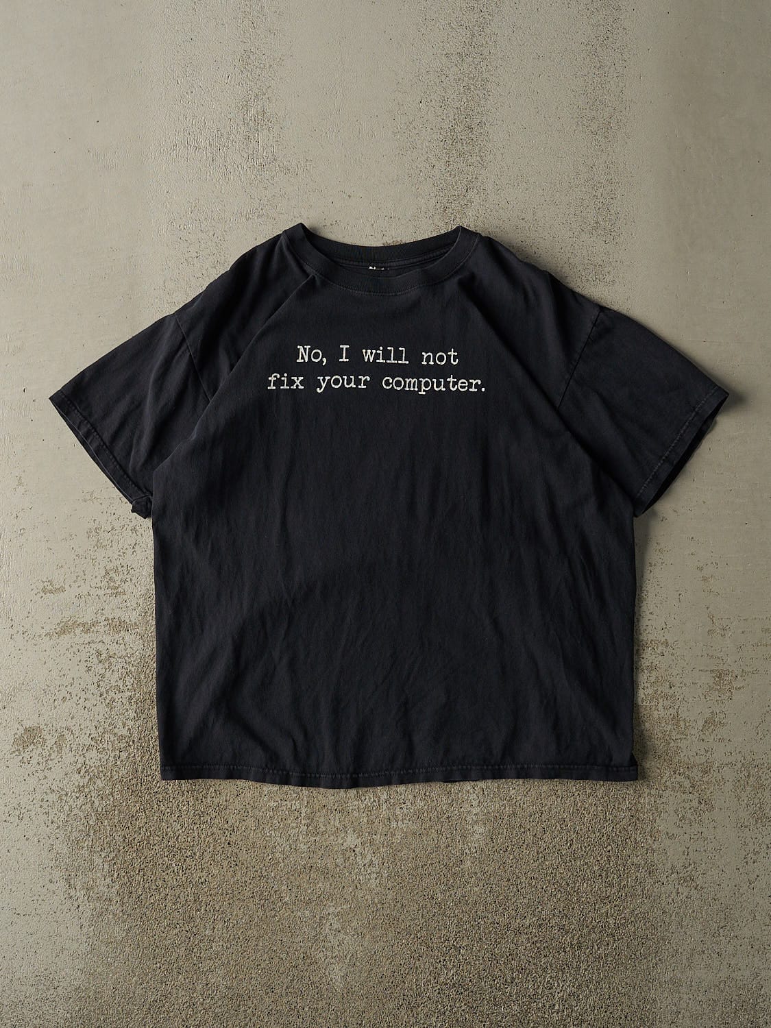 Vintage Y2K Black "Fix Your Computer" Slogan Tee (L/XL)
