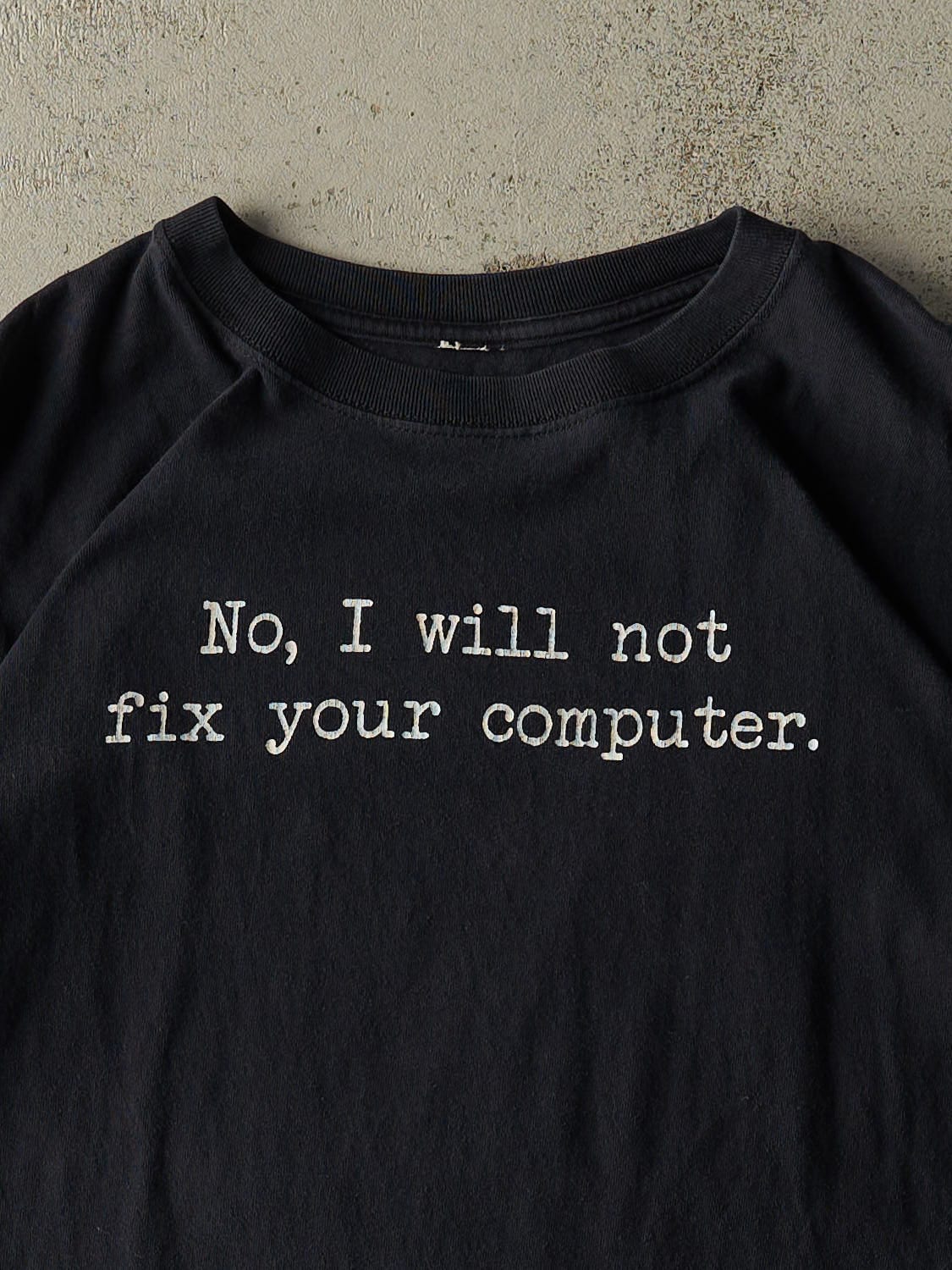 Vintage Y2K Black "Fix Your Computer" Slogan Tee (L/XL)