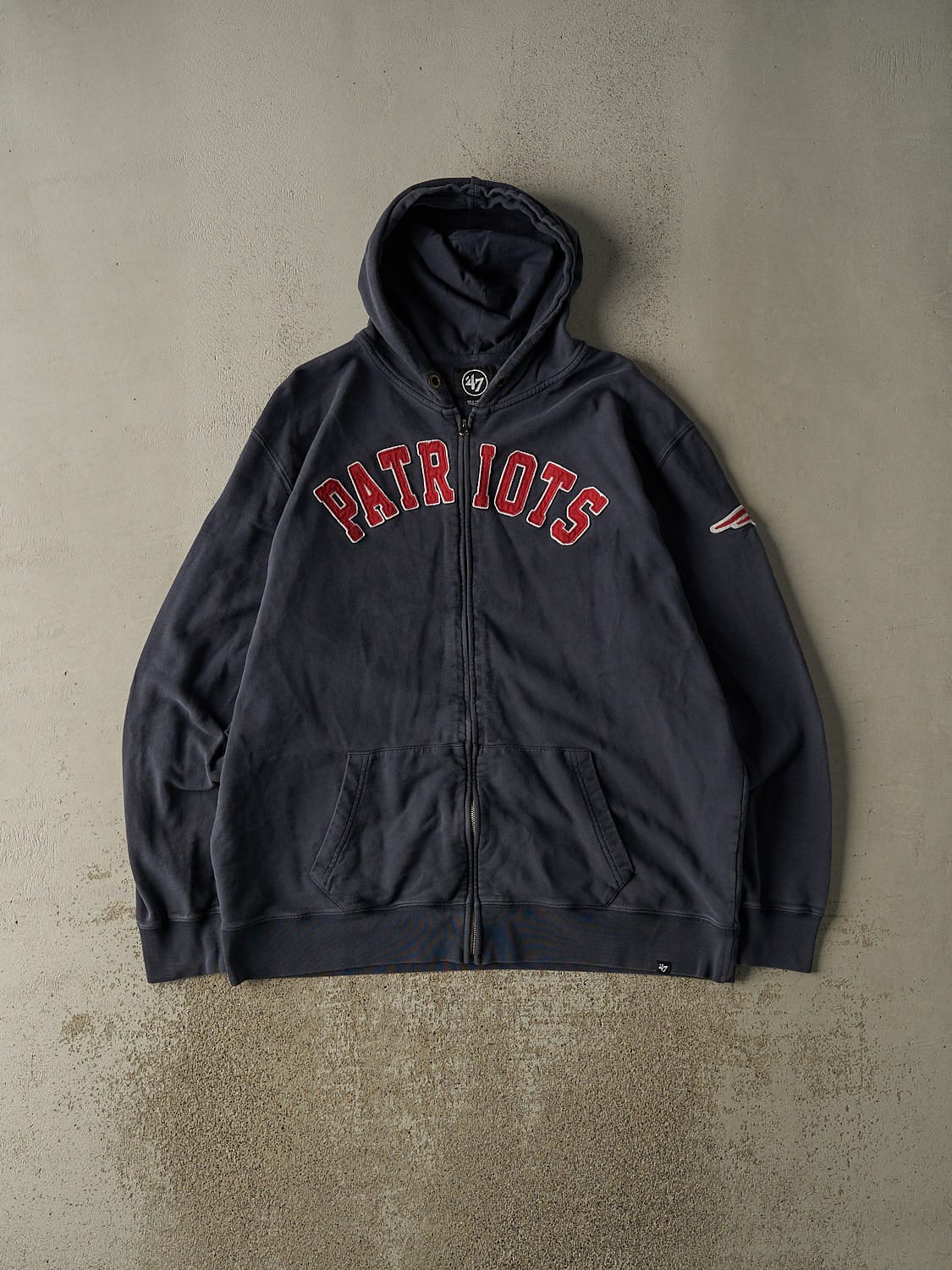 Vintage Y2K Navy Blue New England Patriots Embroidered Zip Up Hoodie (XXL/XXXL)