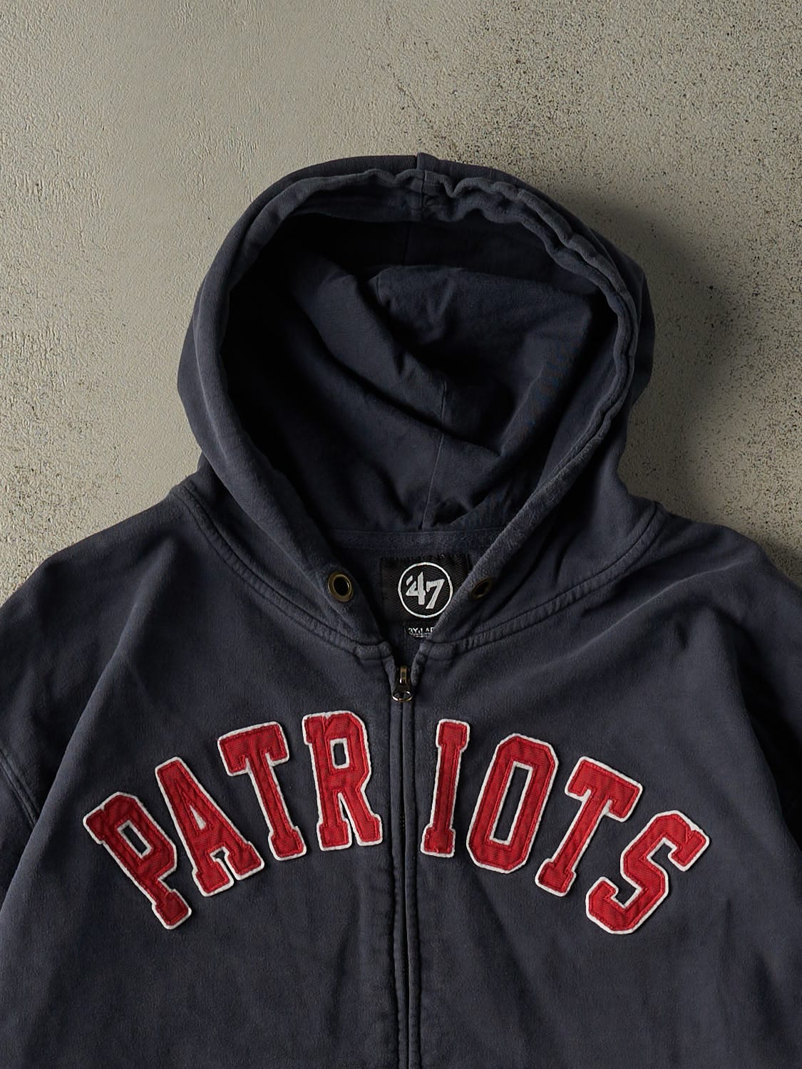 Vintage Y2K Navy Blue New England Patriots Embroidered Zip Up Hoodie (XXL/XXXL)
