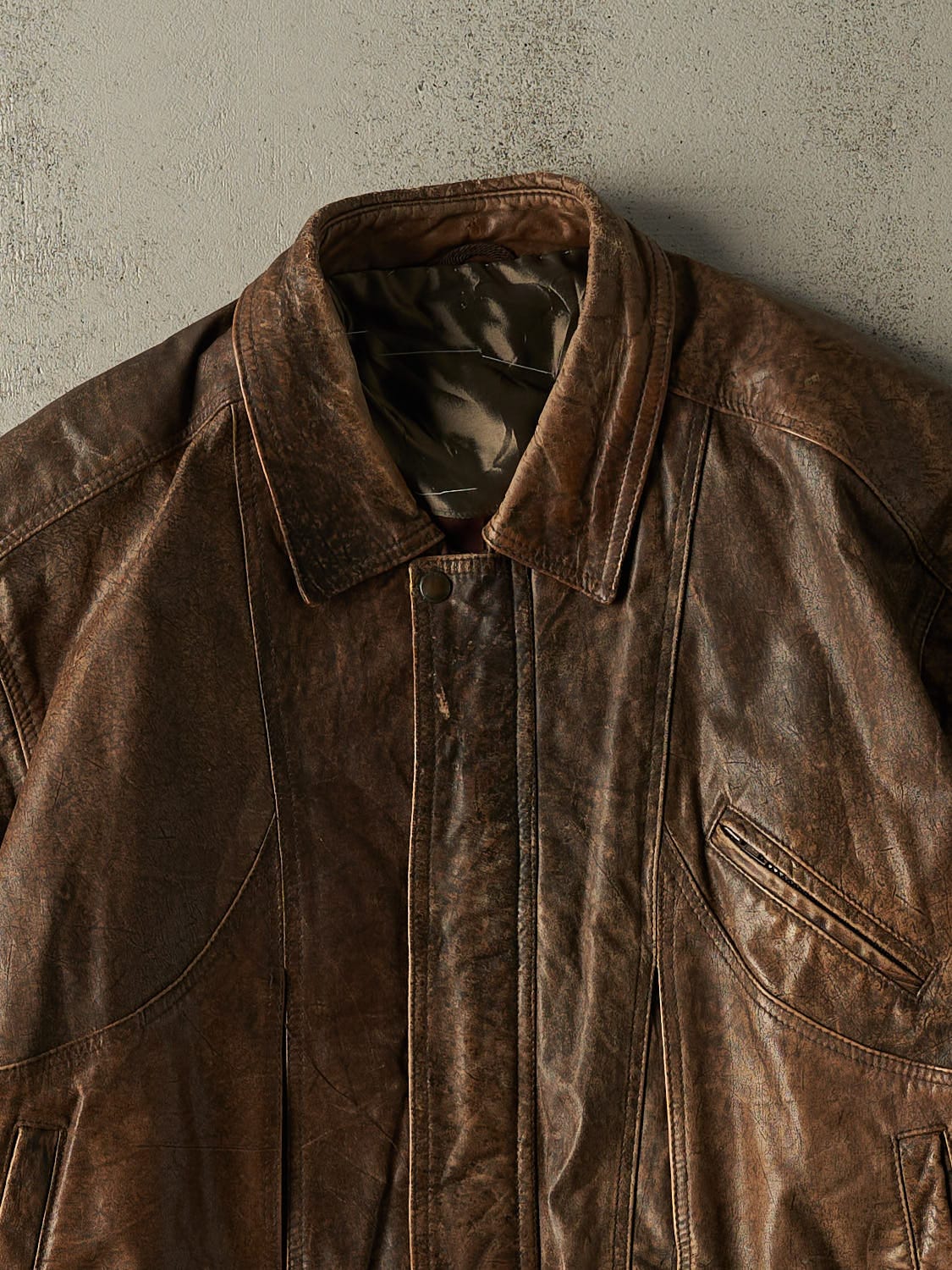 Vintage 80s Brown Leather Bomber Jacket (M/L)