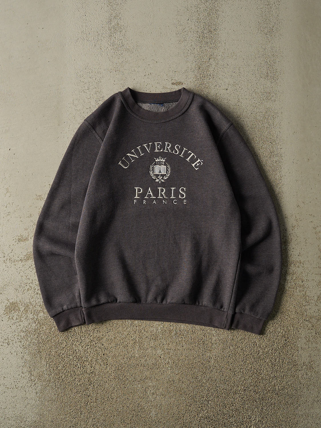 Vintage Y2K Charcoal Grey University of Paris Crewneck (XS/S)