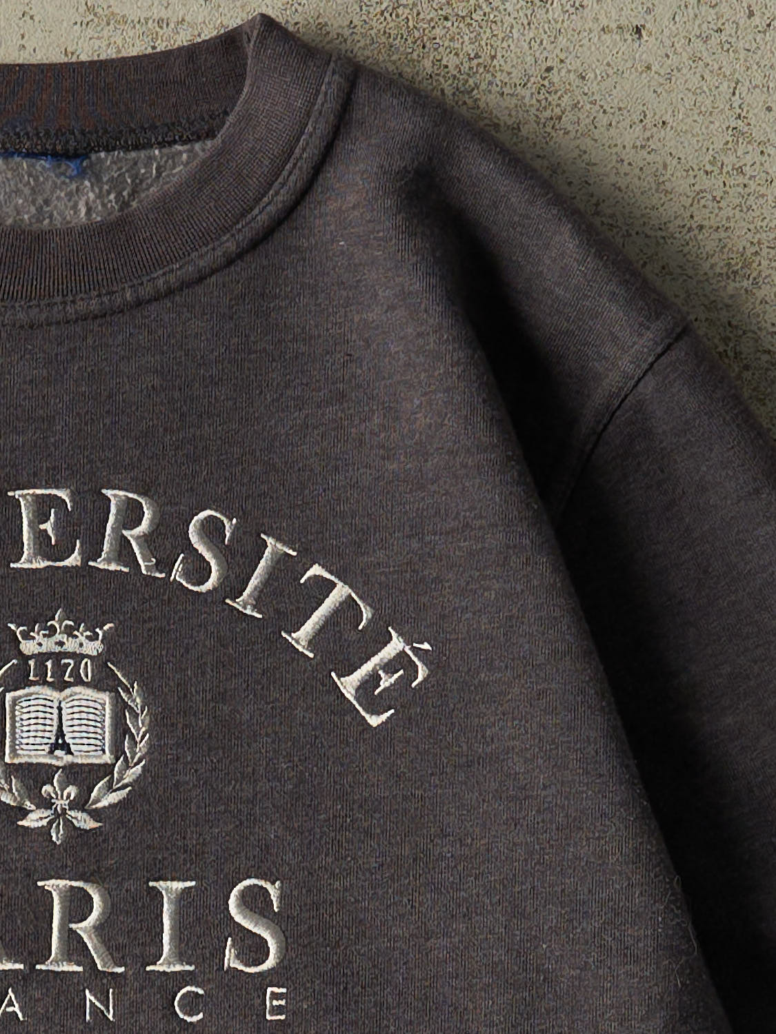 Vintage Y2K Charcoal Grey University of Paris Crewneck (XS/S)