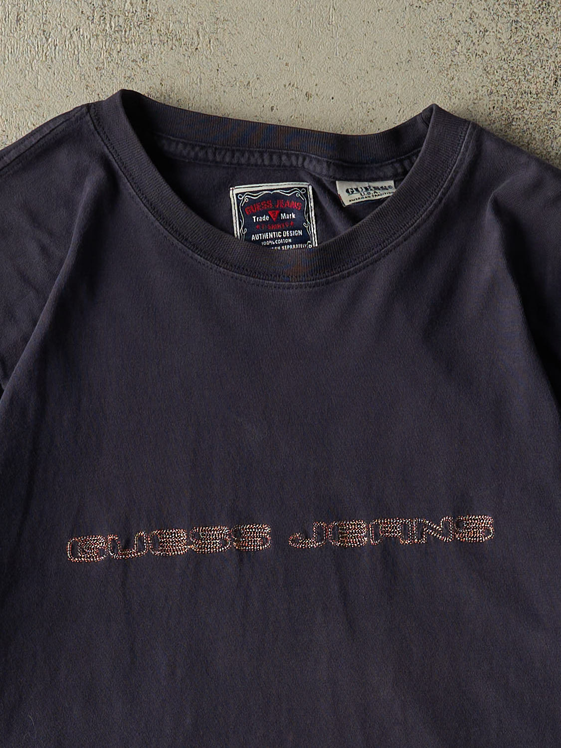 Vintage 90s Navy Blue Guess Jeans Logo Tee (L)