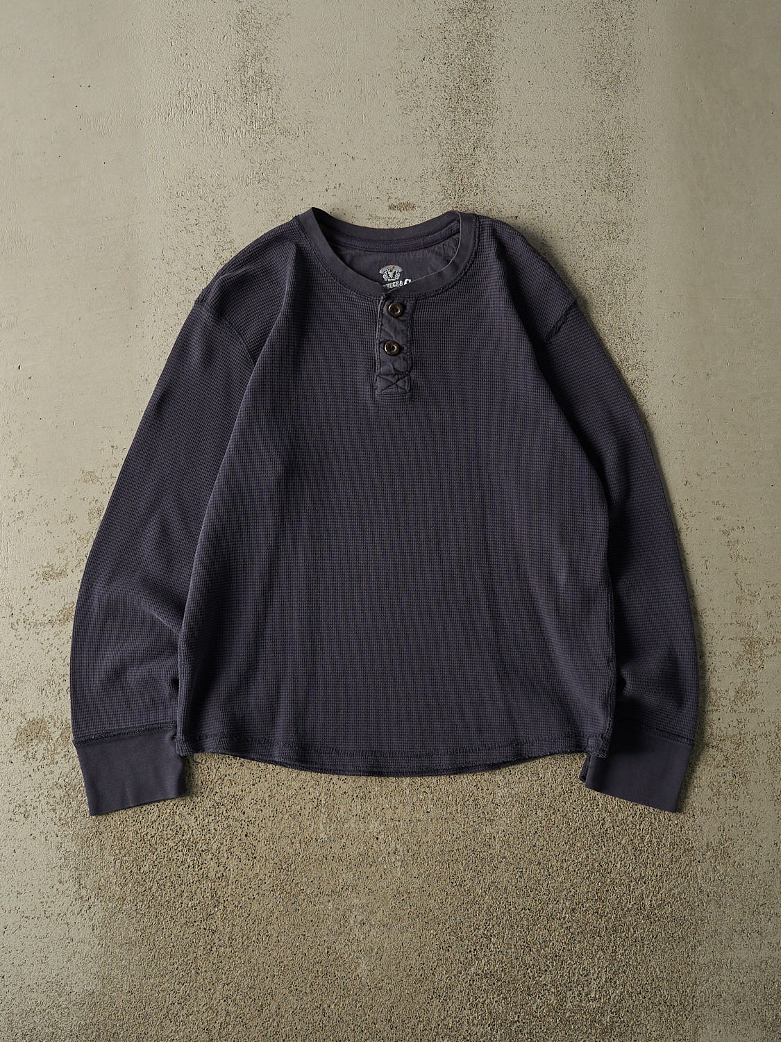 Vintage Y2K Navy Blue Quarter Button Thermal Long Sleeve (M/L)