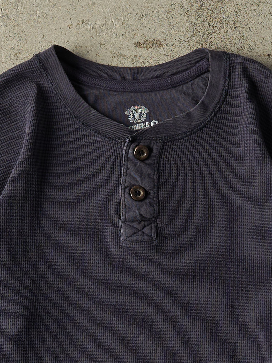 Vintage Y2K Navy Blue Quarter Button Thermal Long Sleeve (M/L)