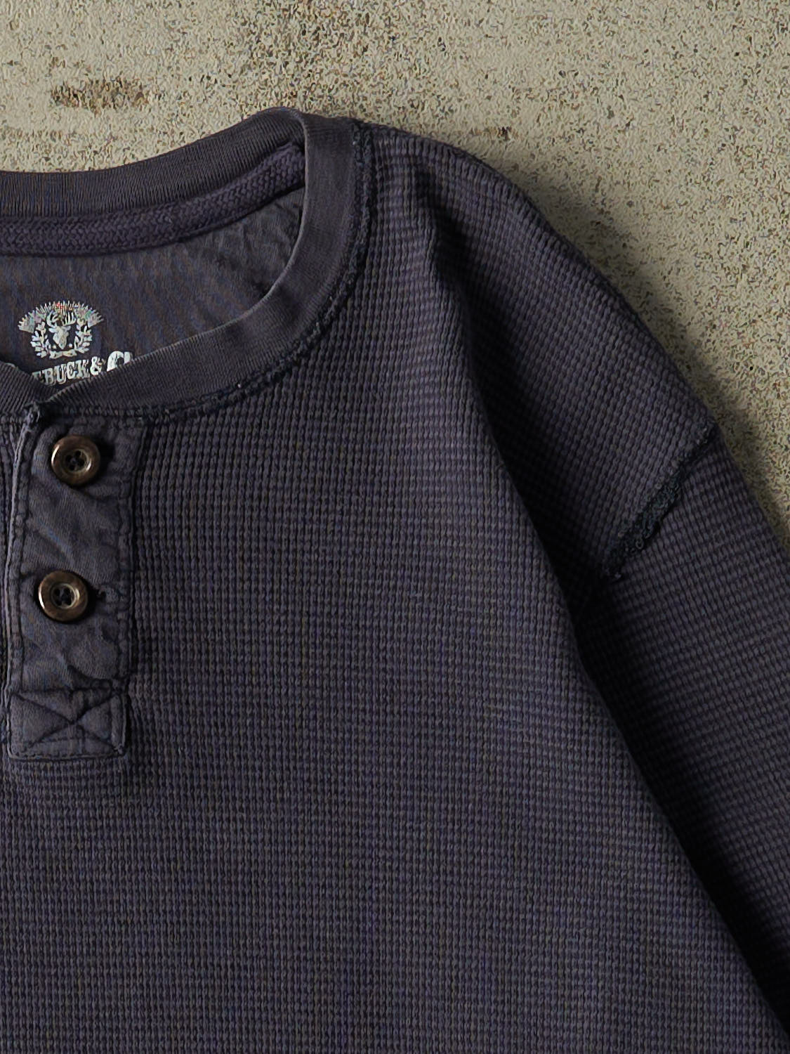 Vintage Y2K Navy Blue Quarter Button Thermal Long Sleeve (M/L)