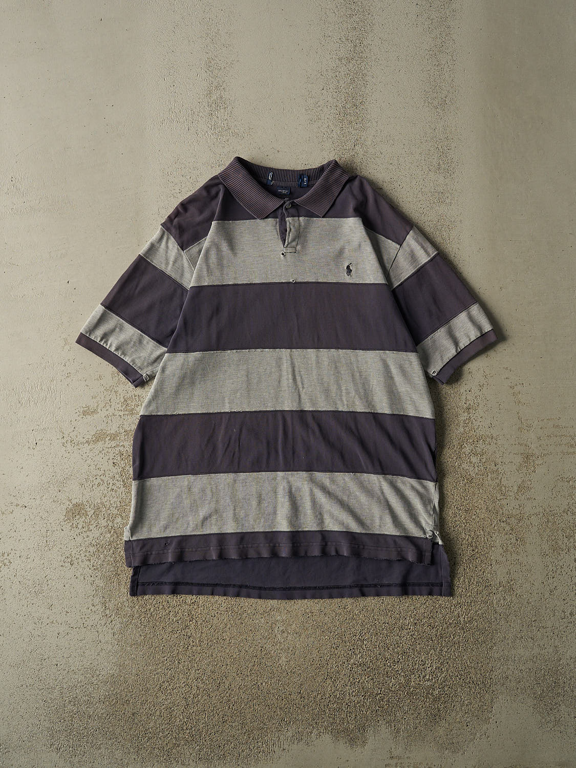Vintage 90s Navy Blue Polo Striped Quarter Button Tee (L/XL)