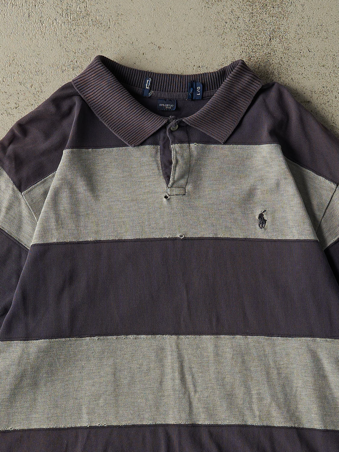 Vintage 90s Navy Blue Polo Striped Quarter Button Tee (L/XL)