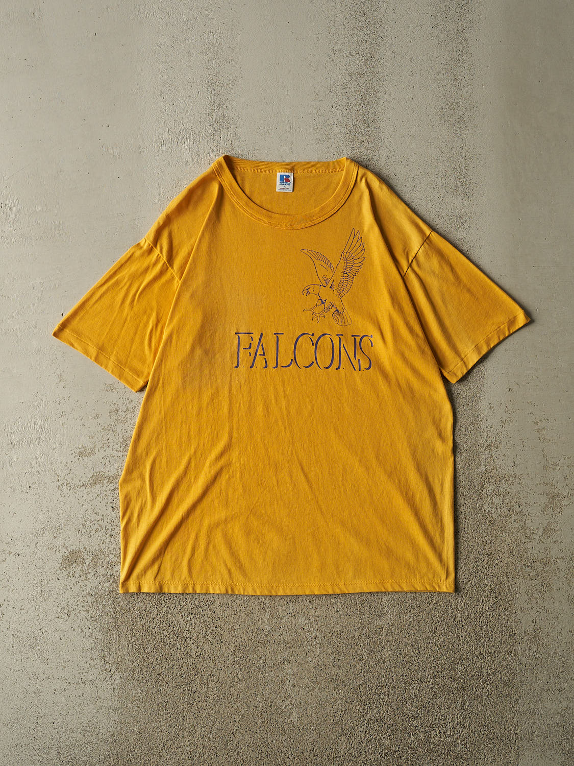 Vintage 80s Yellow Russell Athletic Falcons Tee (XL)