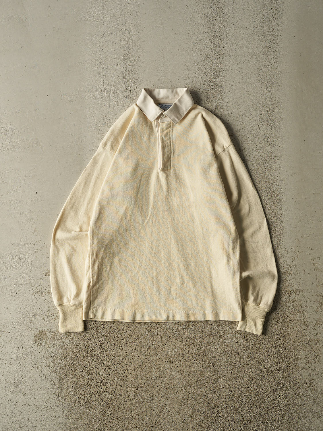 Vintage 90s Beige Lands End Quarter Button Rugby Long Sleeve (XS/S)