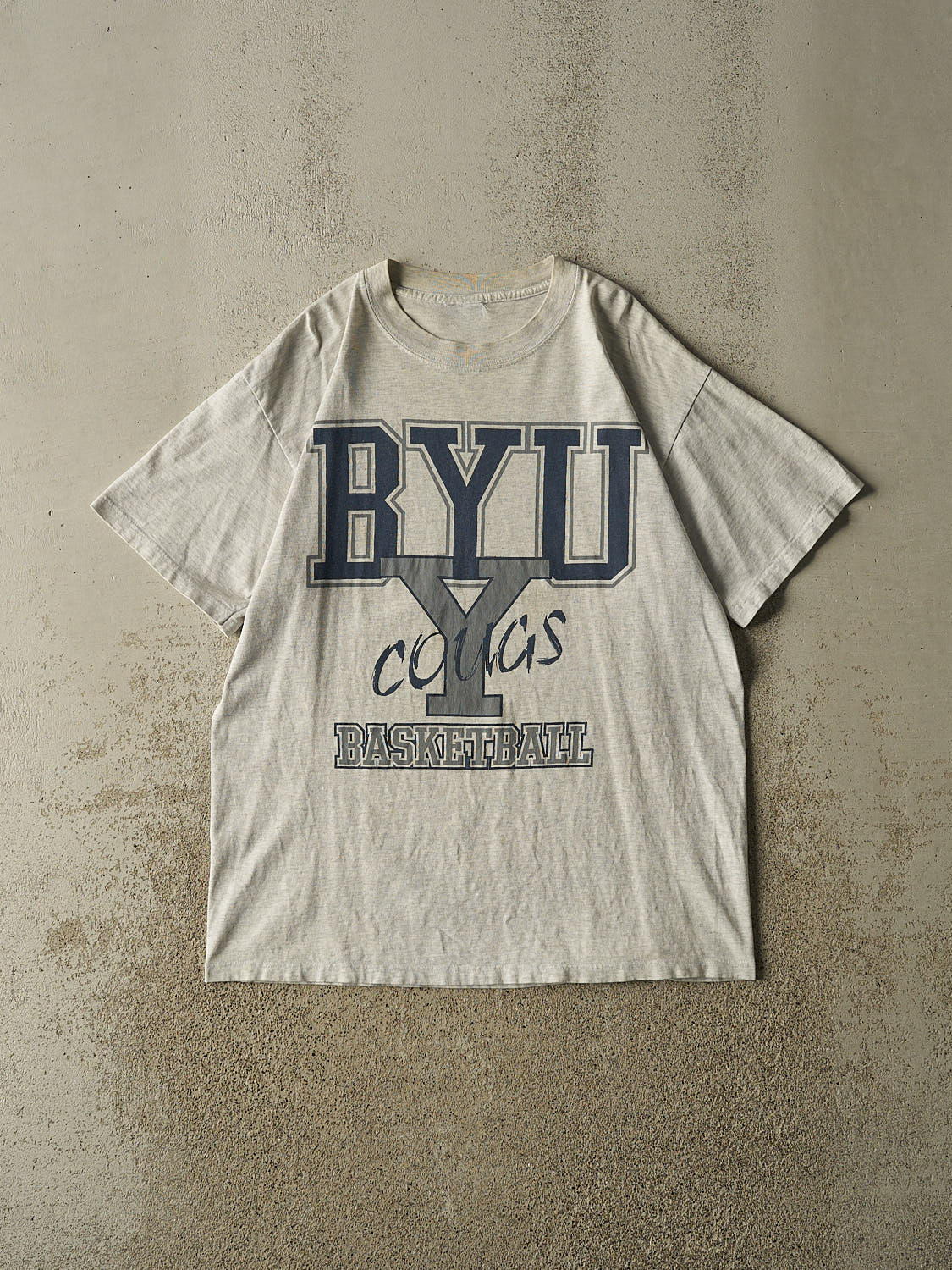 Vintage 90s Heather Grey BYU Cougars Basketball Tee (L/XL)