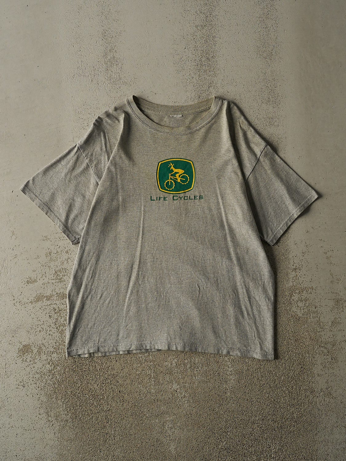 Vintage 90s Grey "Life Cycles" John Deere Spoof Tee (L)