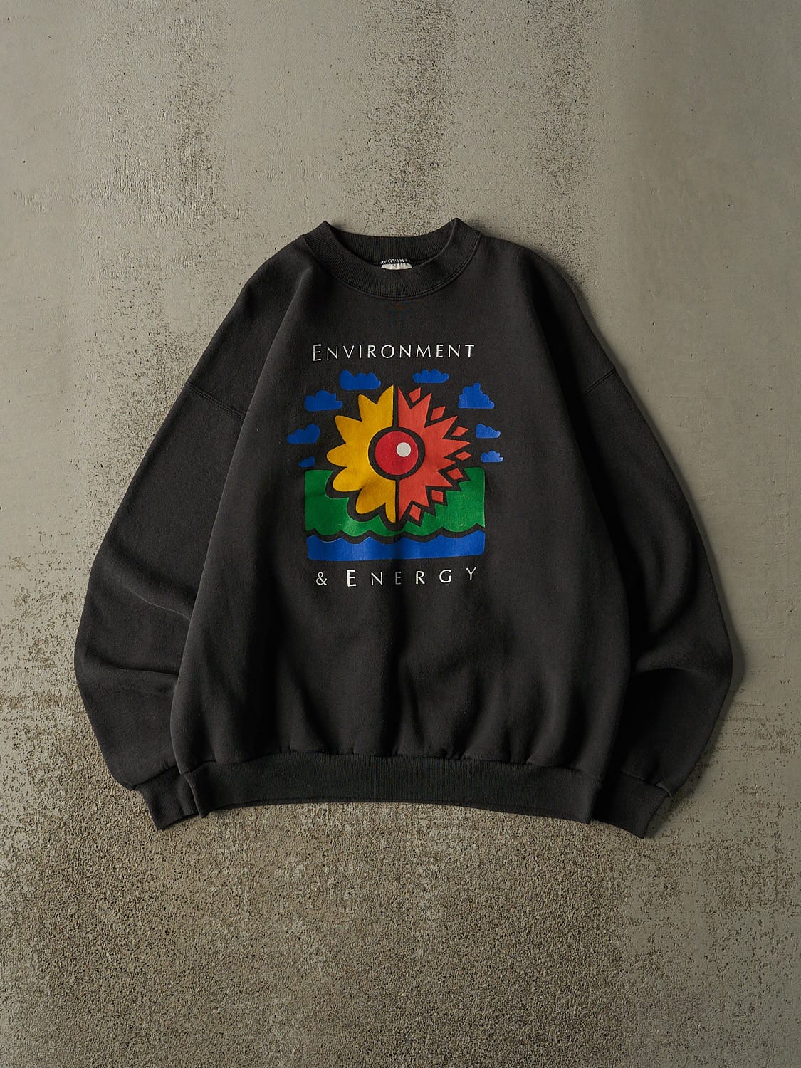 Vintage 90s Faded Black Environment & Energy Crewneck (M/L)