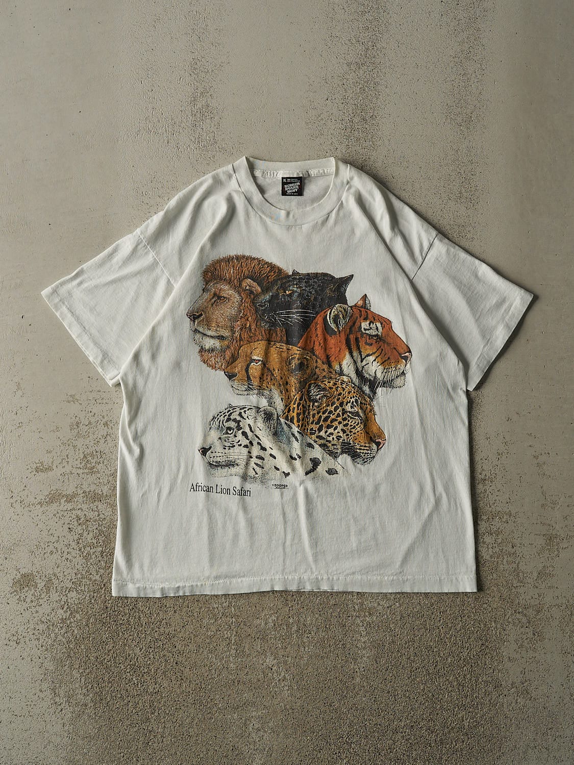 Vintage 80s White African Lion Safari Tee (L/XL)