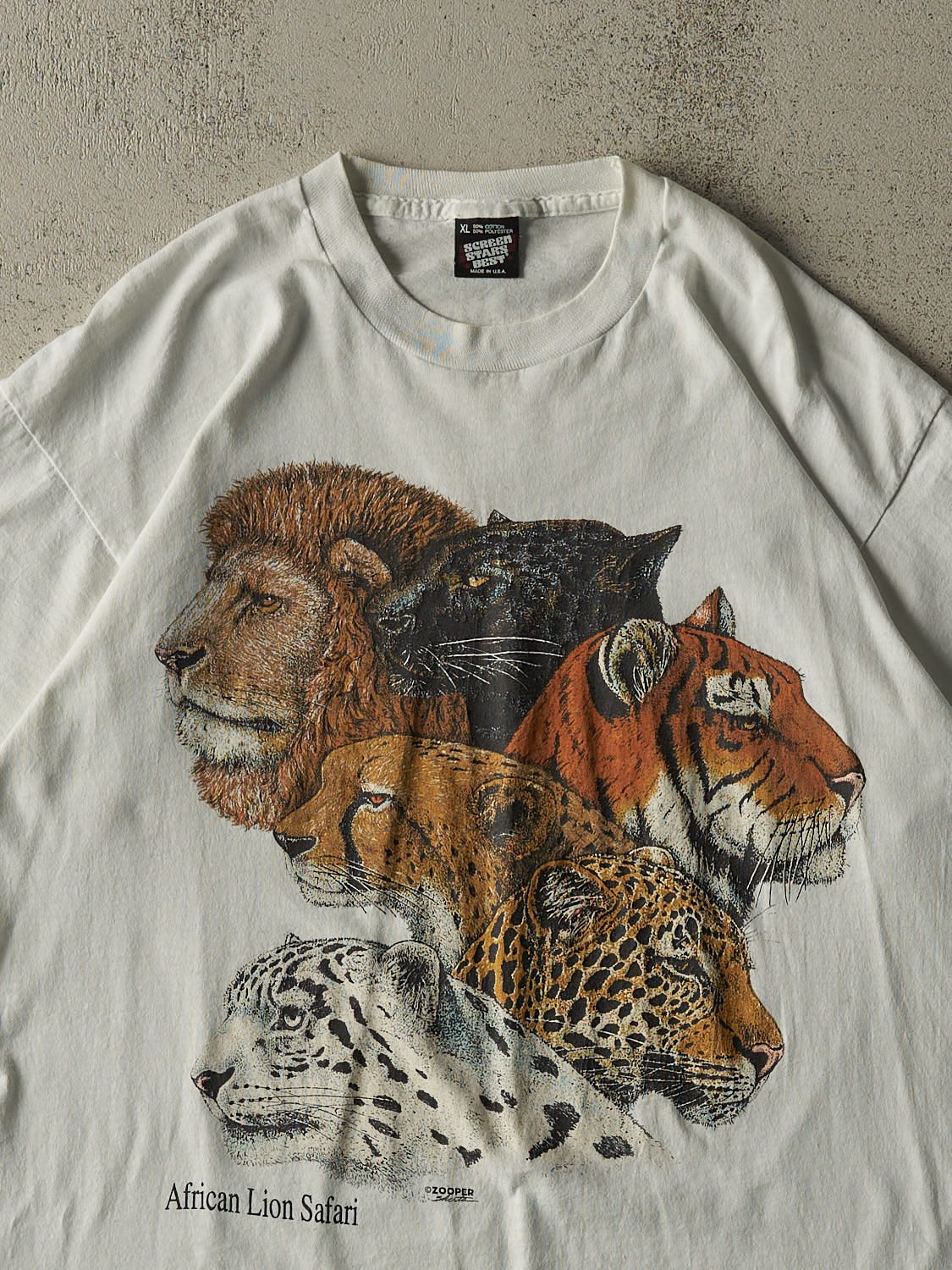 Vintage 80s White African Lion Safari Tee (L/XL)