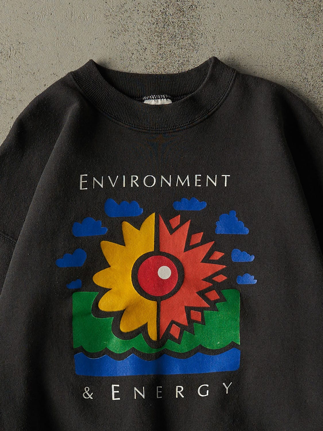 Vintage 90s Faded Black Environment & Energy Crewneck (M/L)