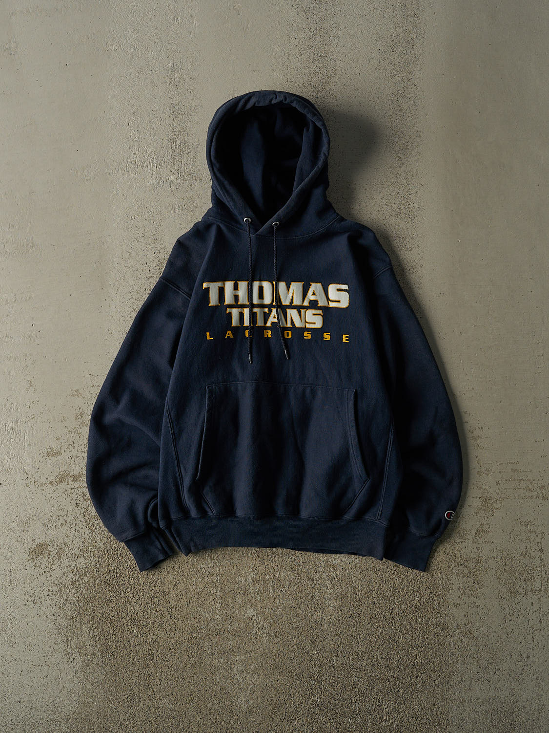 Vintage Y2K Navy Blue Champion Reverse Weave Thomas Titans Lacrosse Hoodie (S/M)