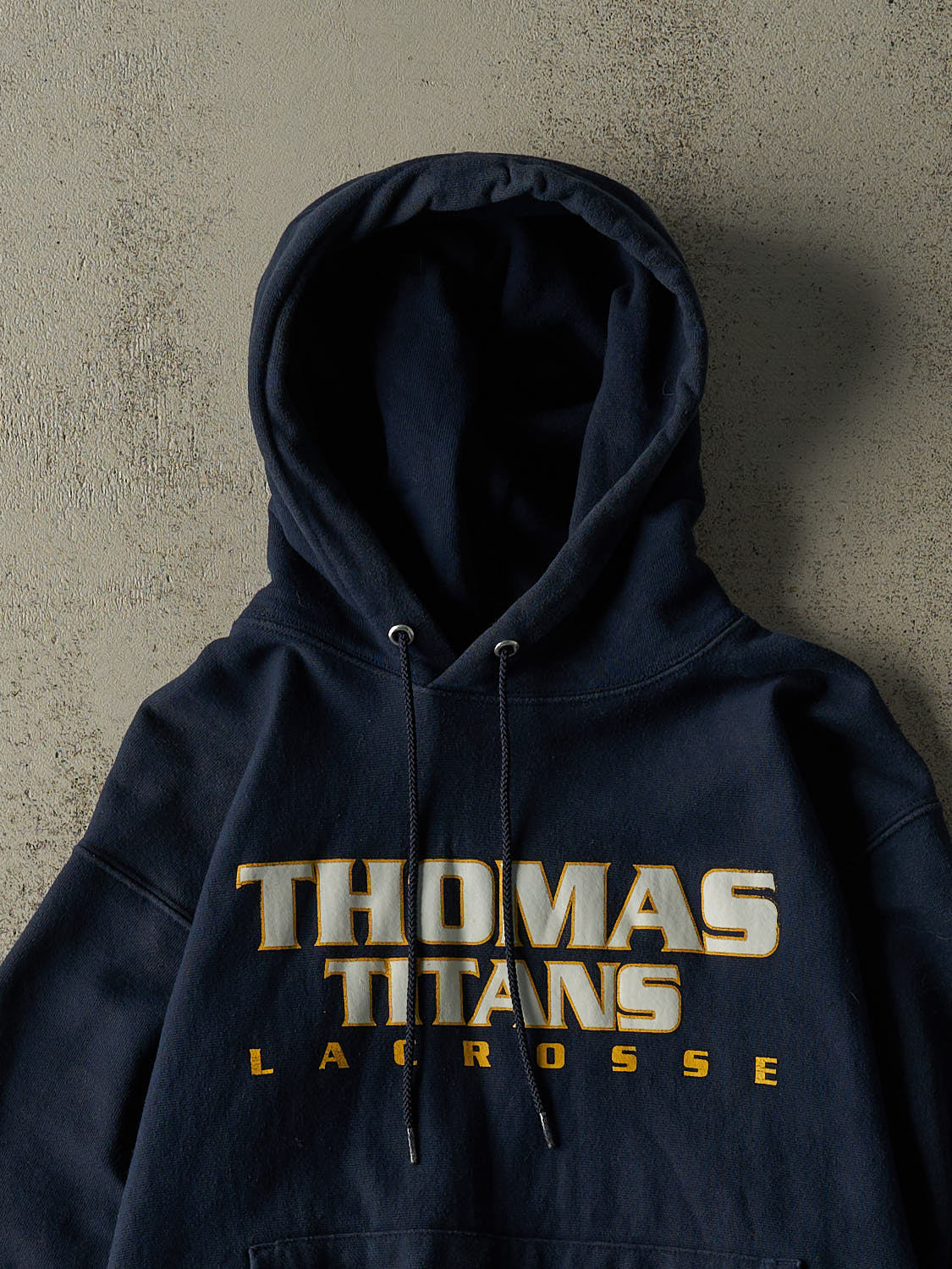 Vintage Y2K Navy Blue Champion Reverse Weave Thomas Titans Lacrosse Hoodie (S/M)