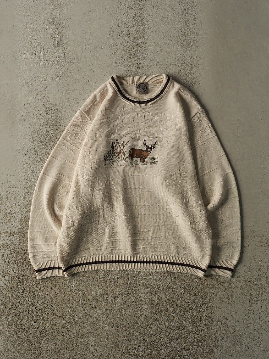 Vintage 90s Beige Nature Embroidered Knit (M)