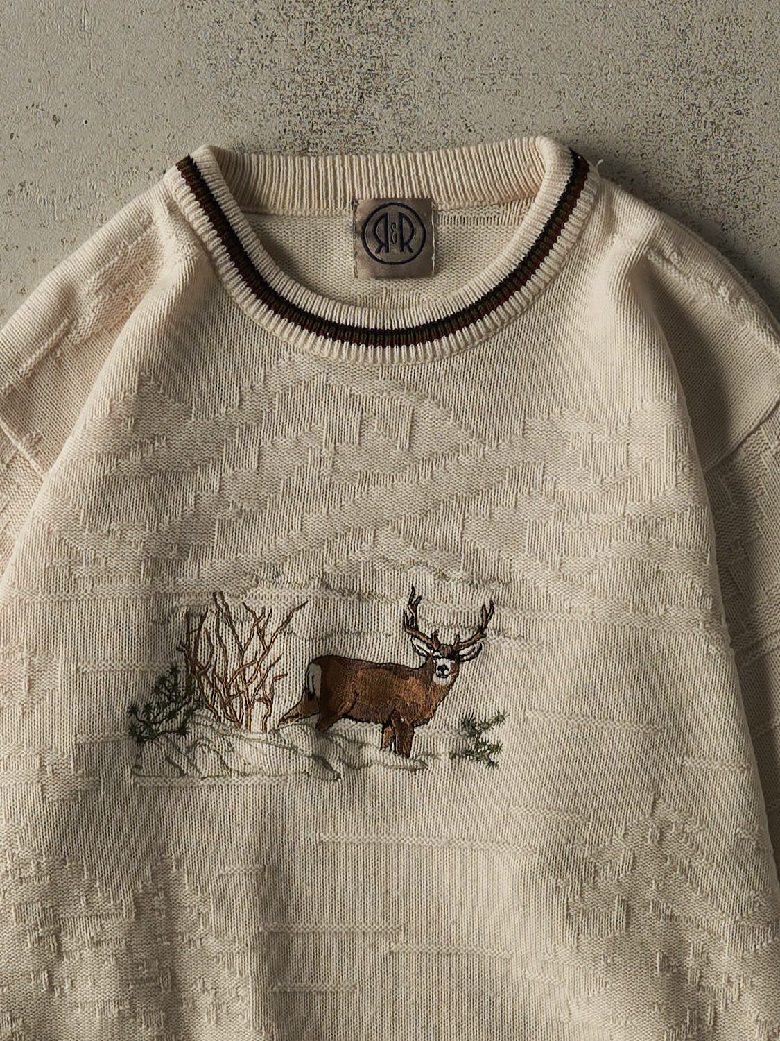 Vintage 90s Beige Nature Embroidered Knit (M)
