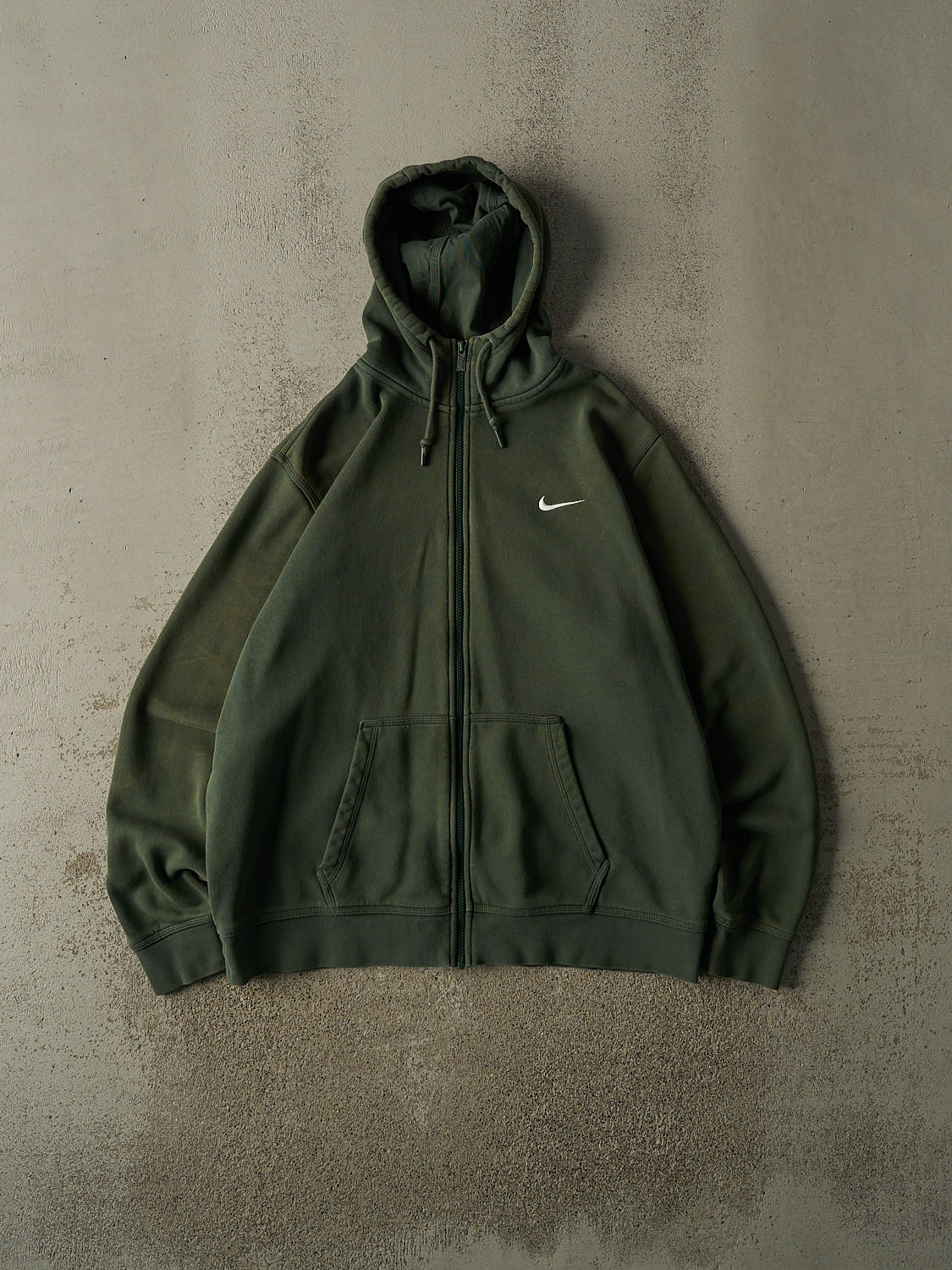 Vintage Y2K Sun Faded Green Nike Embroidered Zip Up Hoodie (XL)
