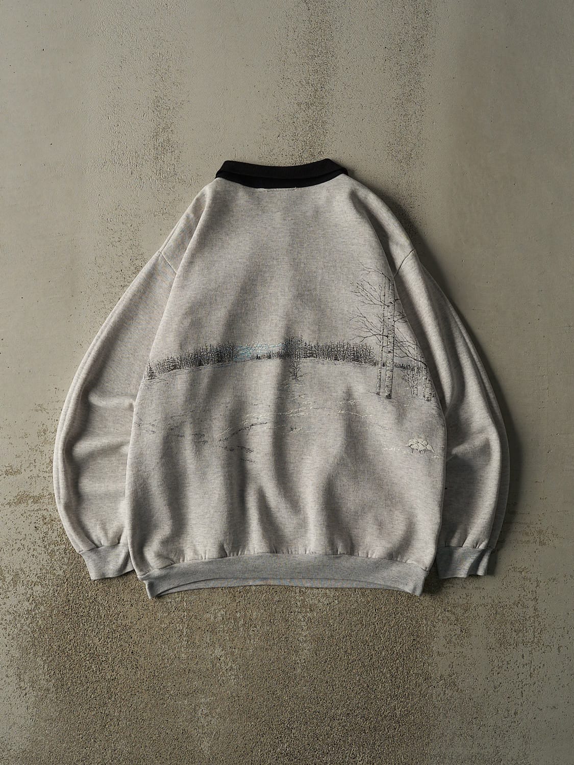 Vintage 90s Grey Wolf AOP Quarter Button Sweater (XL)
