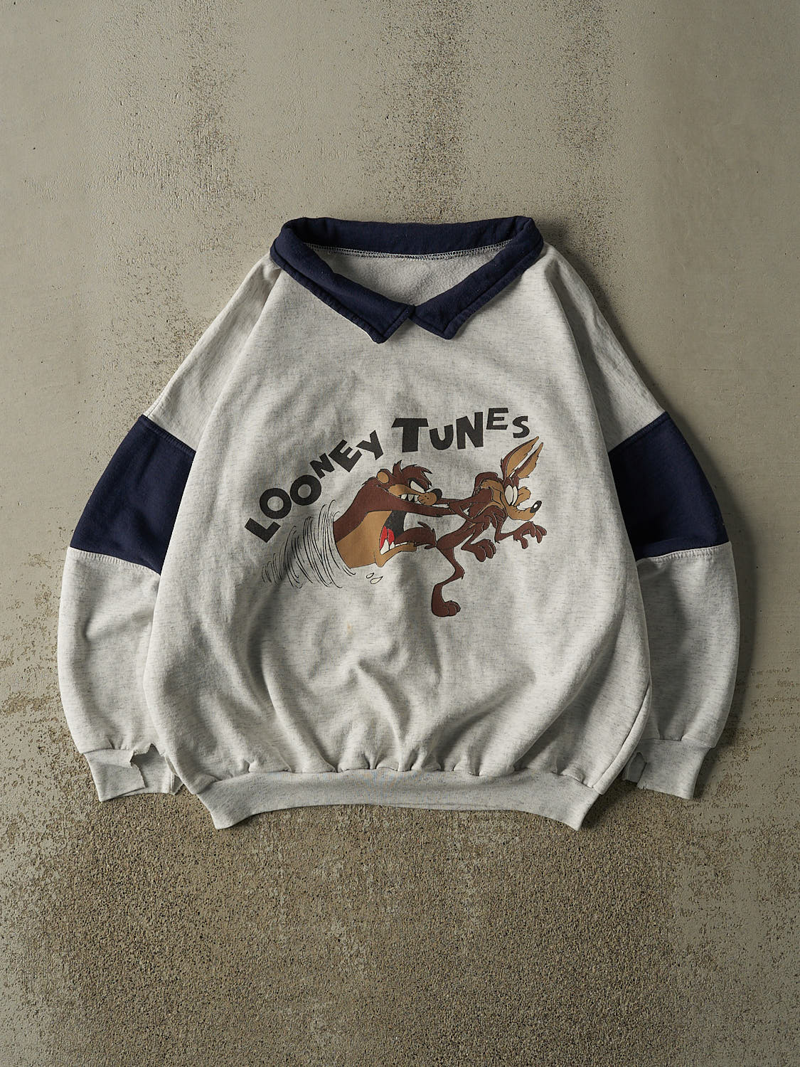 Vintage 90s Heather Grey Looney Tunes Collared Crewneck (L/XL)