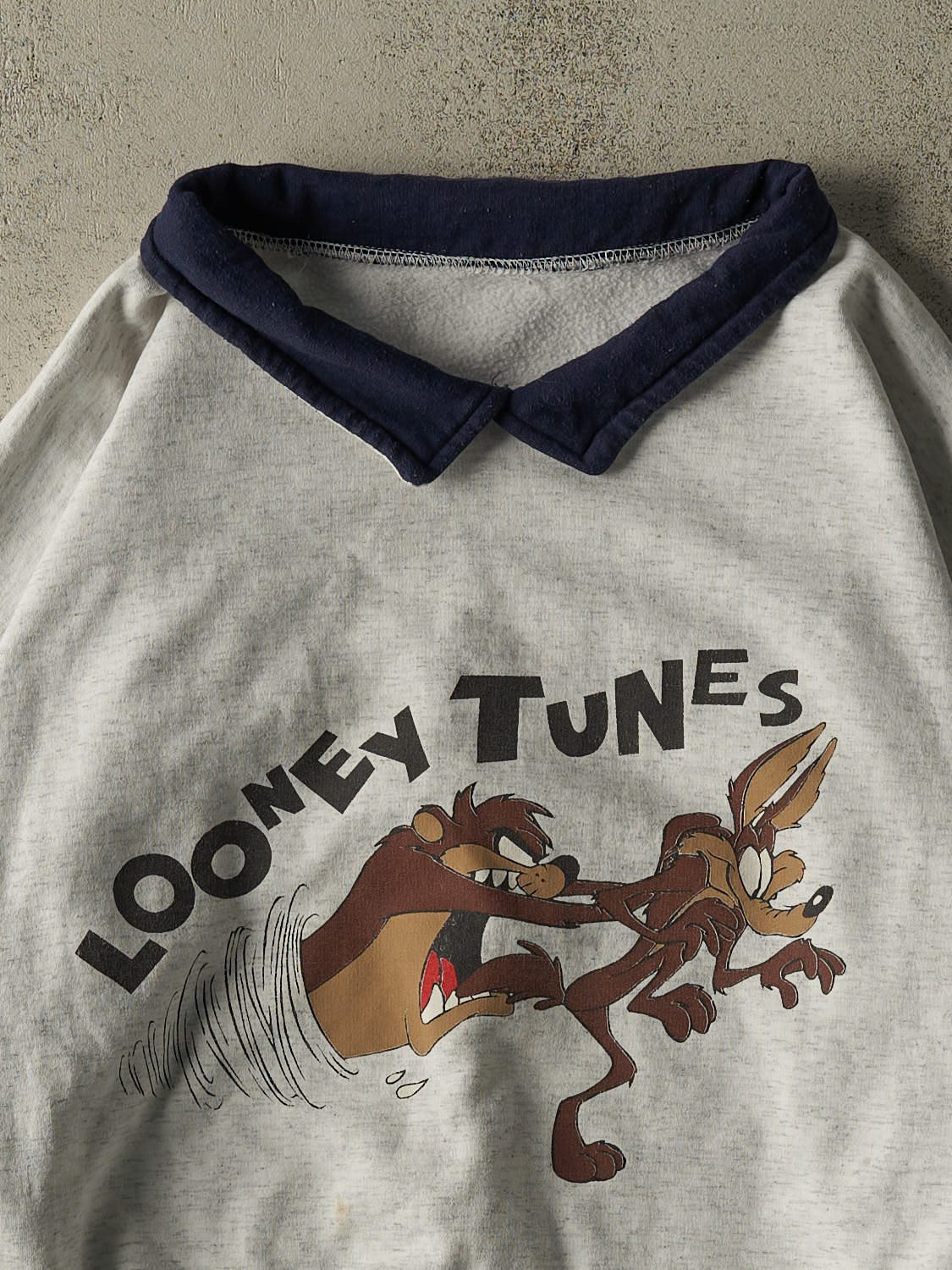 Vintage 90s Heather Grey Looney Tunes Collared Crewneck (L/XL)